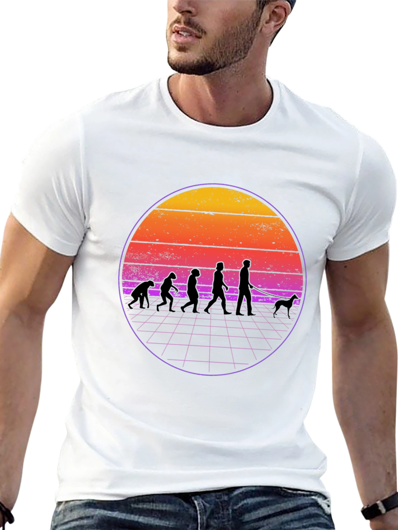 Retro Evolution Dog Walker Black T-Shirt