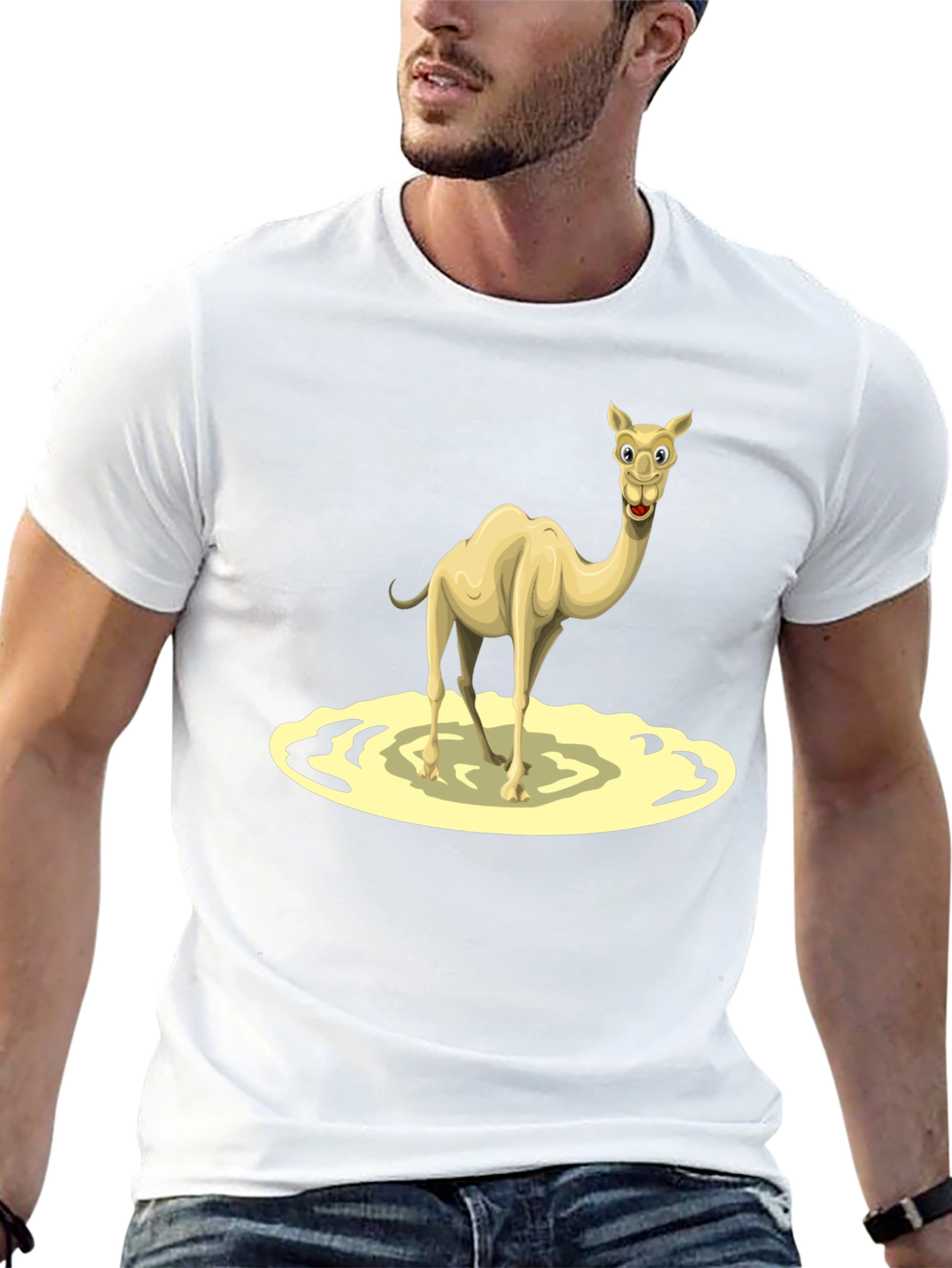 Camel Cartoon Graphic Tee - Black Cotton T-Shirt
