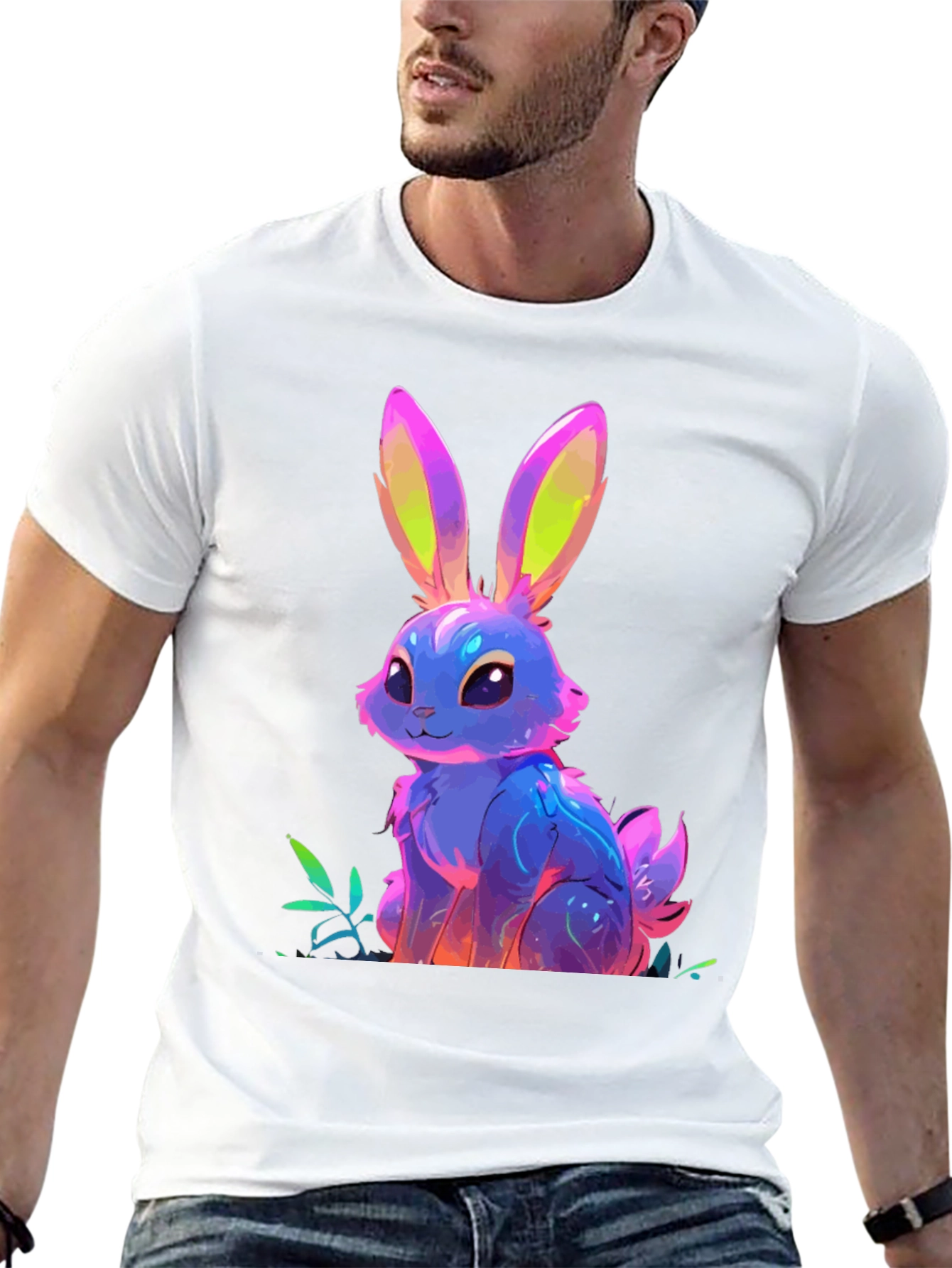 Neon Bunny Graphic Tee - Soft Cotton Blend