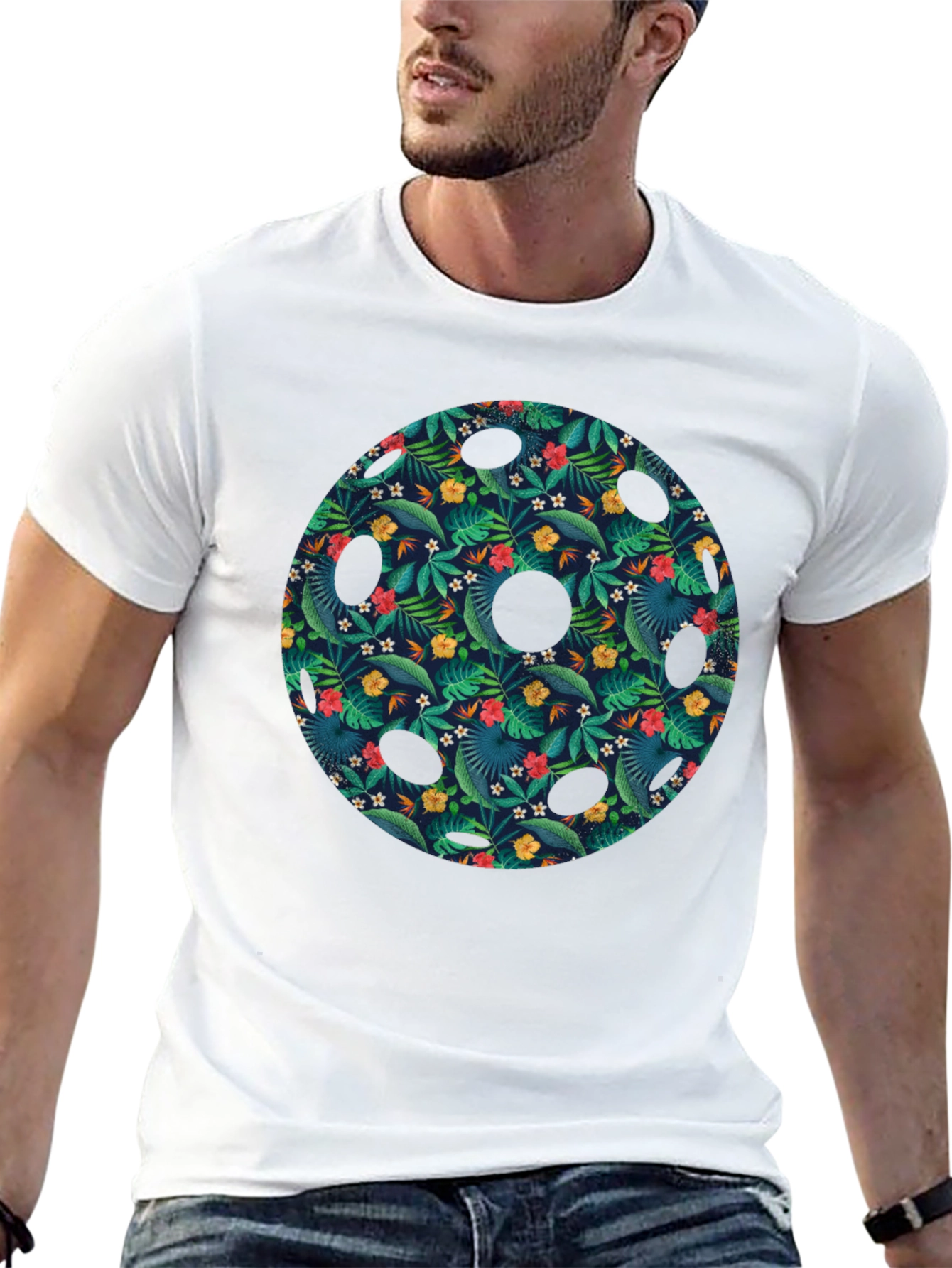 Tropical Pickleball Paddle Graphic Tee - Black