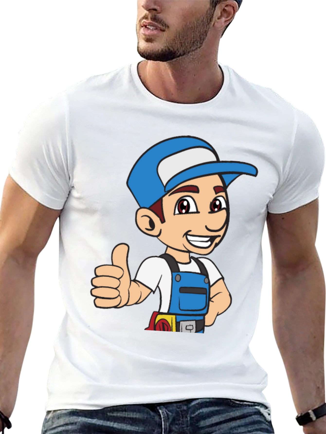 Cartoon Handyman Graphic T-Shirt - Black