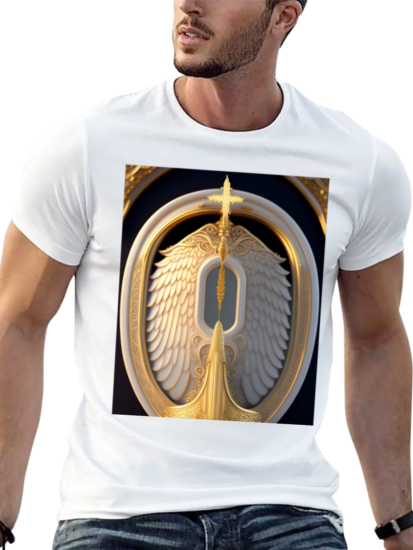 Winged Cross Graphic Tee - Stylish Black T-Shirt