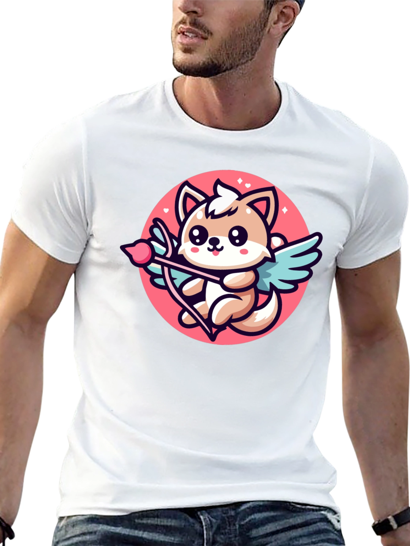 Cute Cupid Dog Graphic T-Shirt - Valentines Day