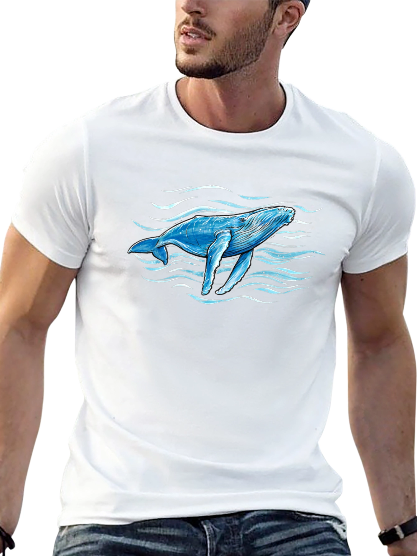 Whale Graphic Print Black T-Shirt