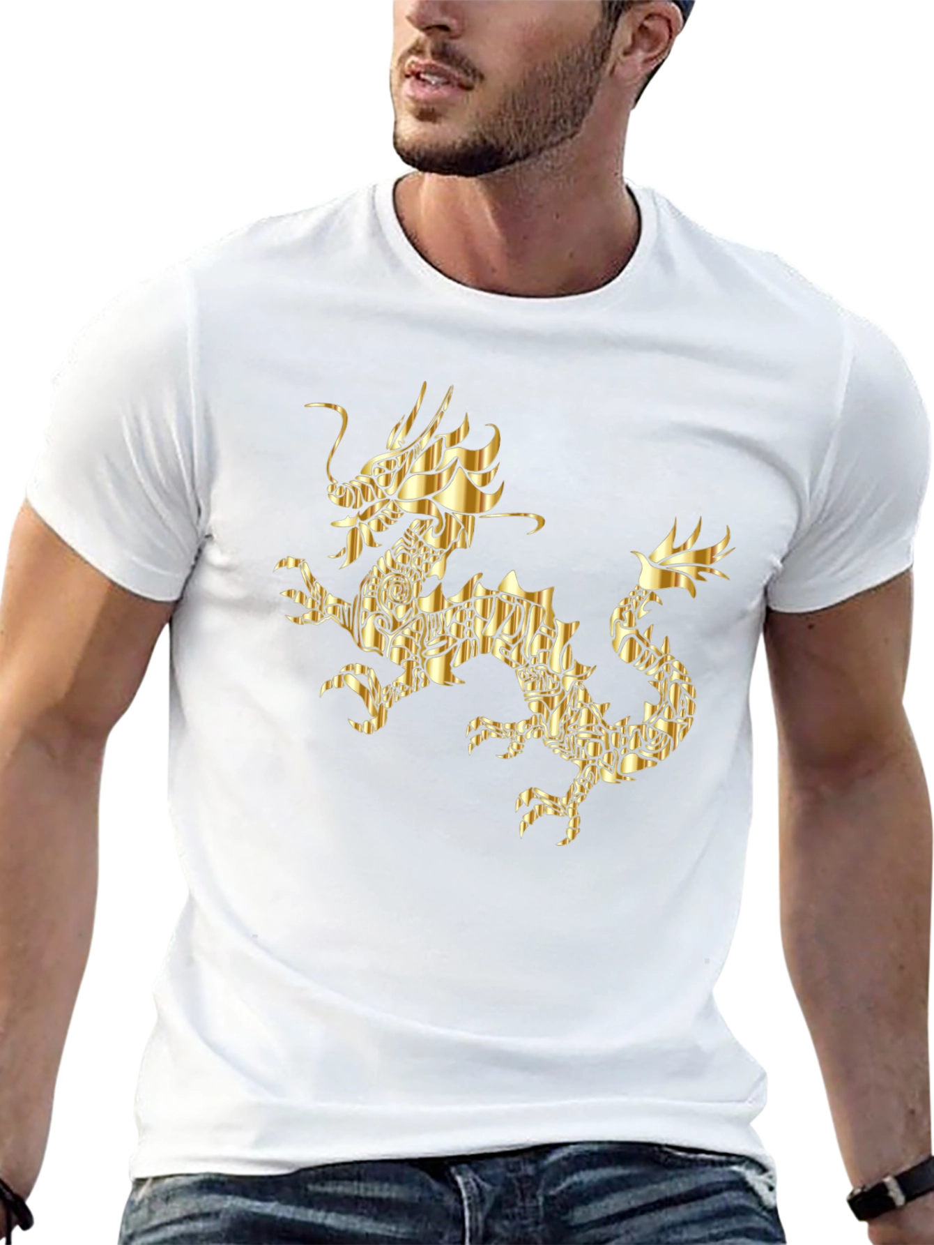 Golden Dragon Graphic Print Black T-Shirt