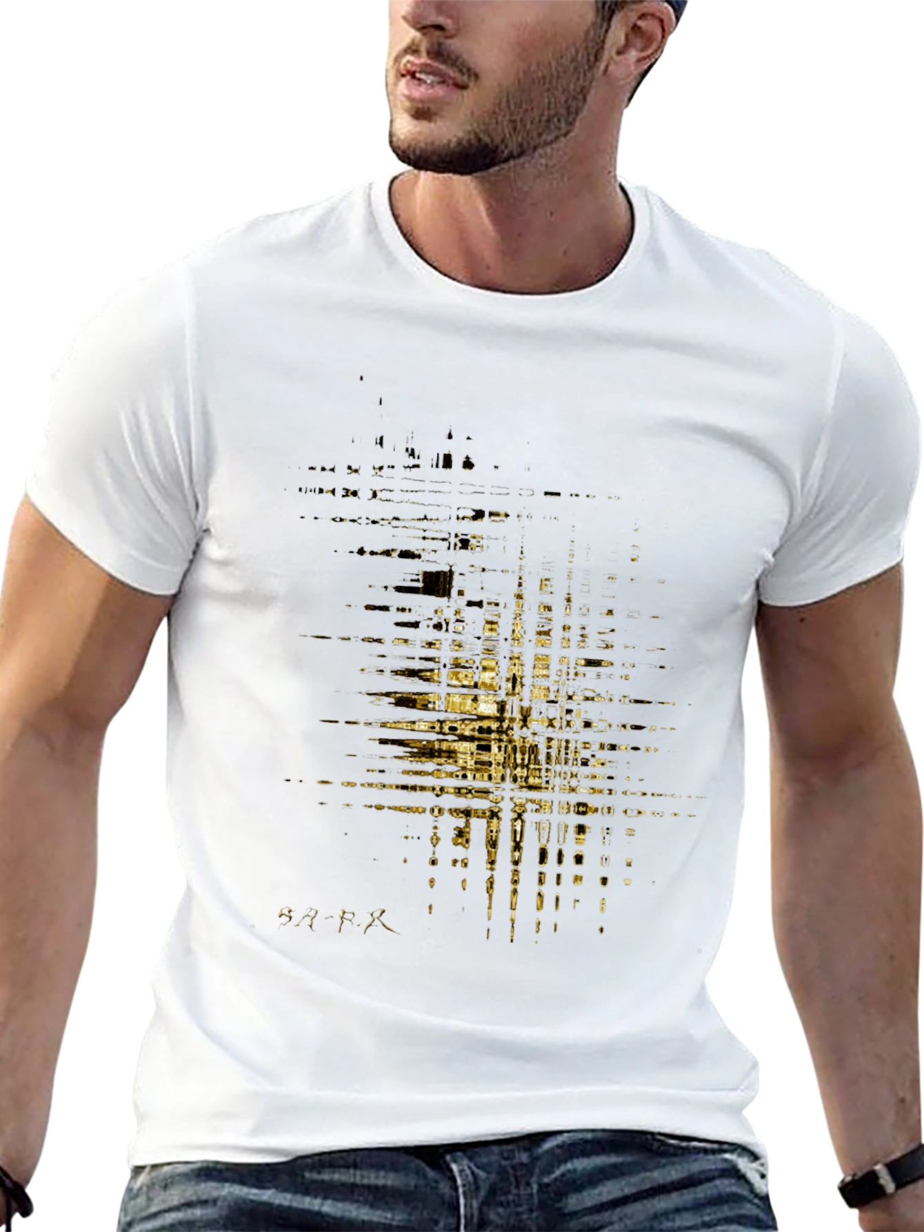 Abstract Gold Pattern Mens Black T-Shirt