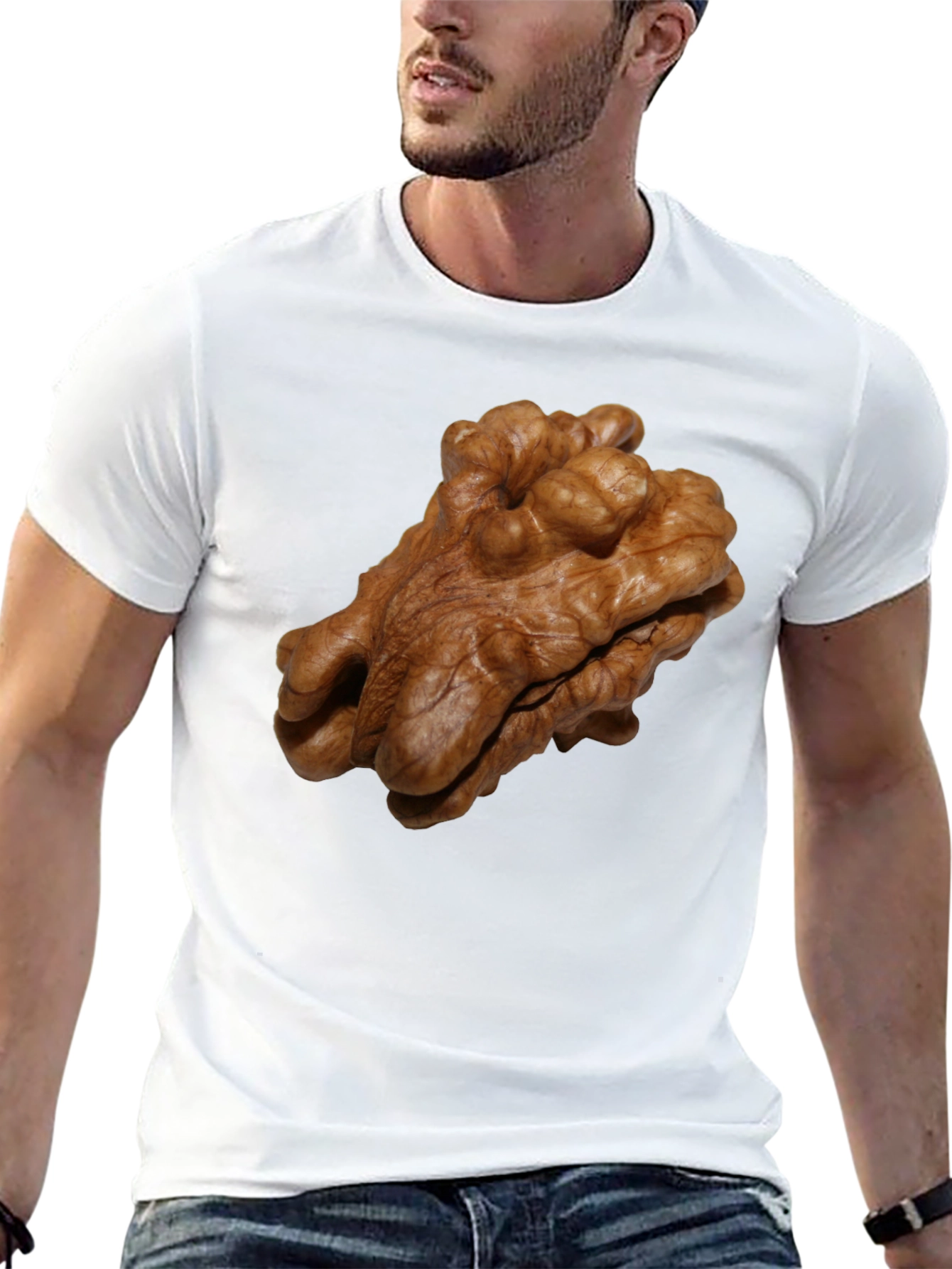 Walnut Print Black T-Shirt - Unique Nut Design