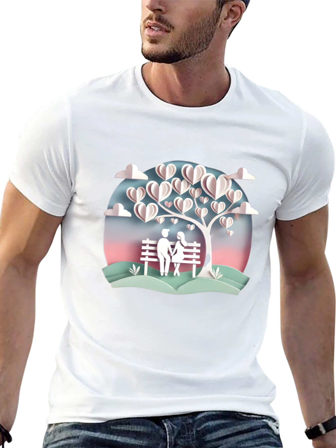 Romantic Couple Under Heart Tree Graphic Tee