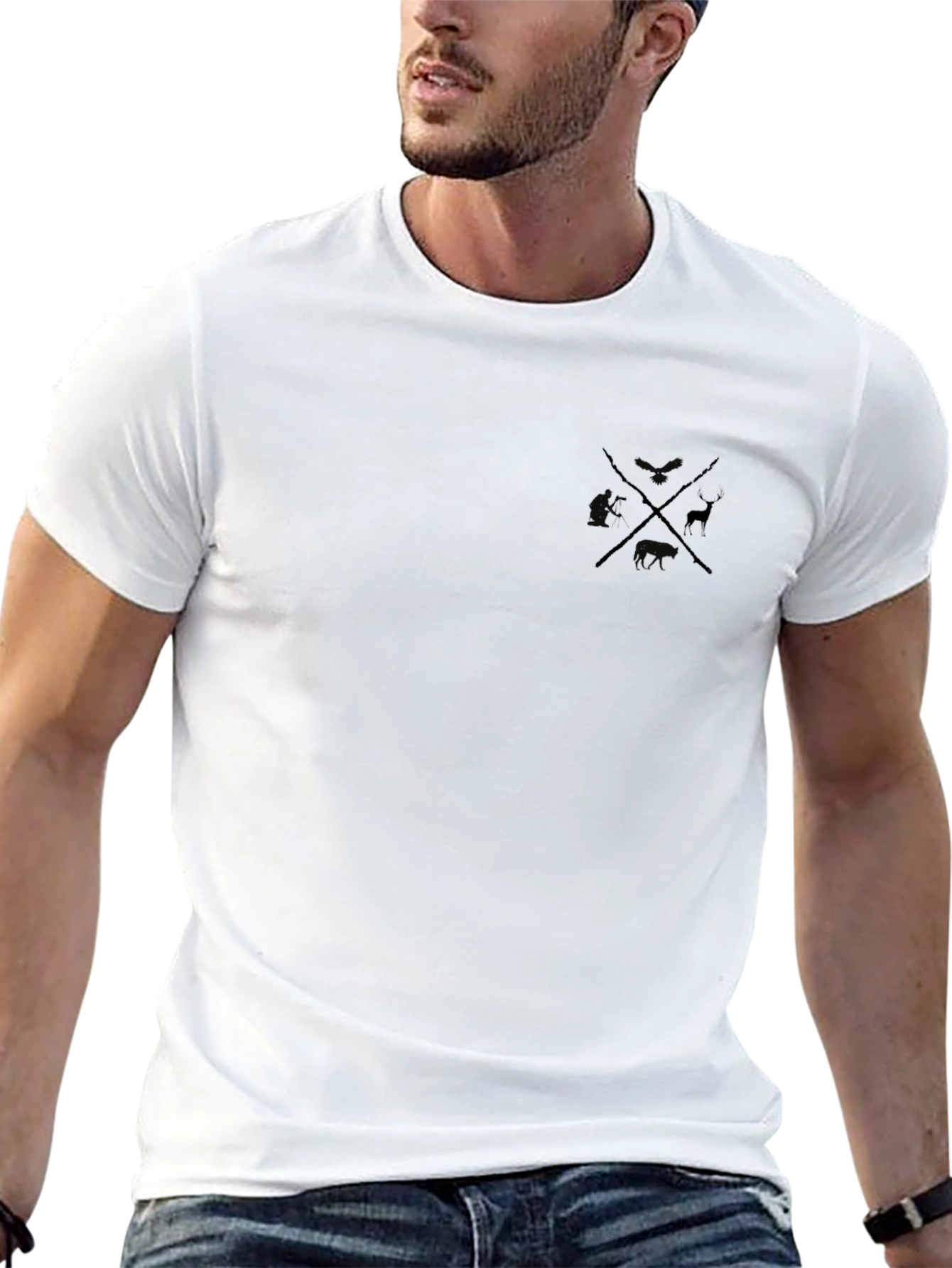 Mens Black Crew Neck T-Shirt with Hunting Graphic