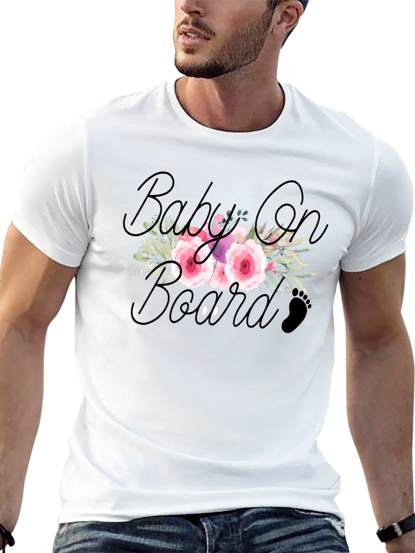 Floral Baby On Board Black T-Shirt