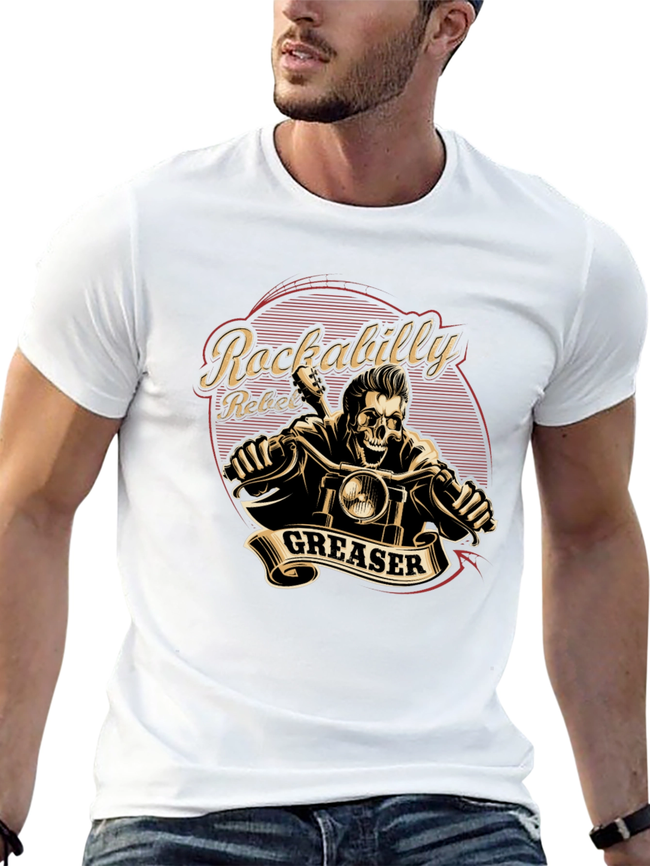 Rockabilly Rebel Greaser Skeleton Rider T-Shirt