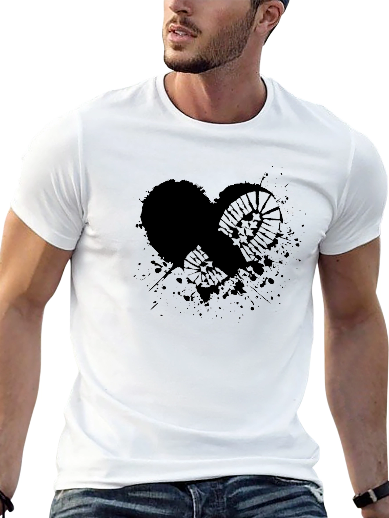 Graphic Print Black T-Shirt - Heart & Gear Design