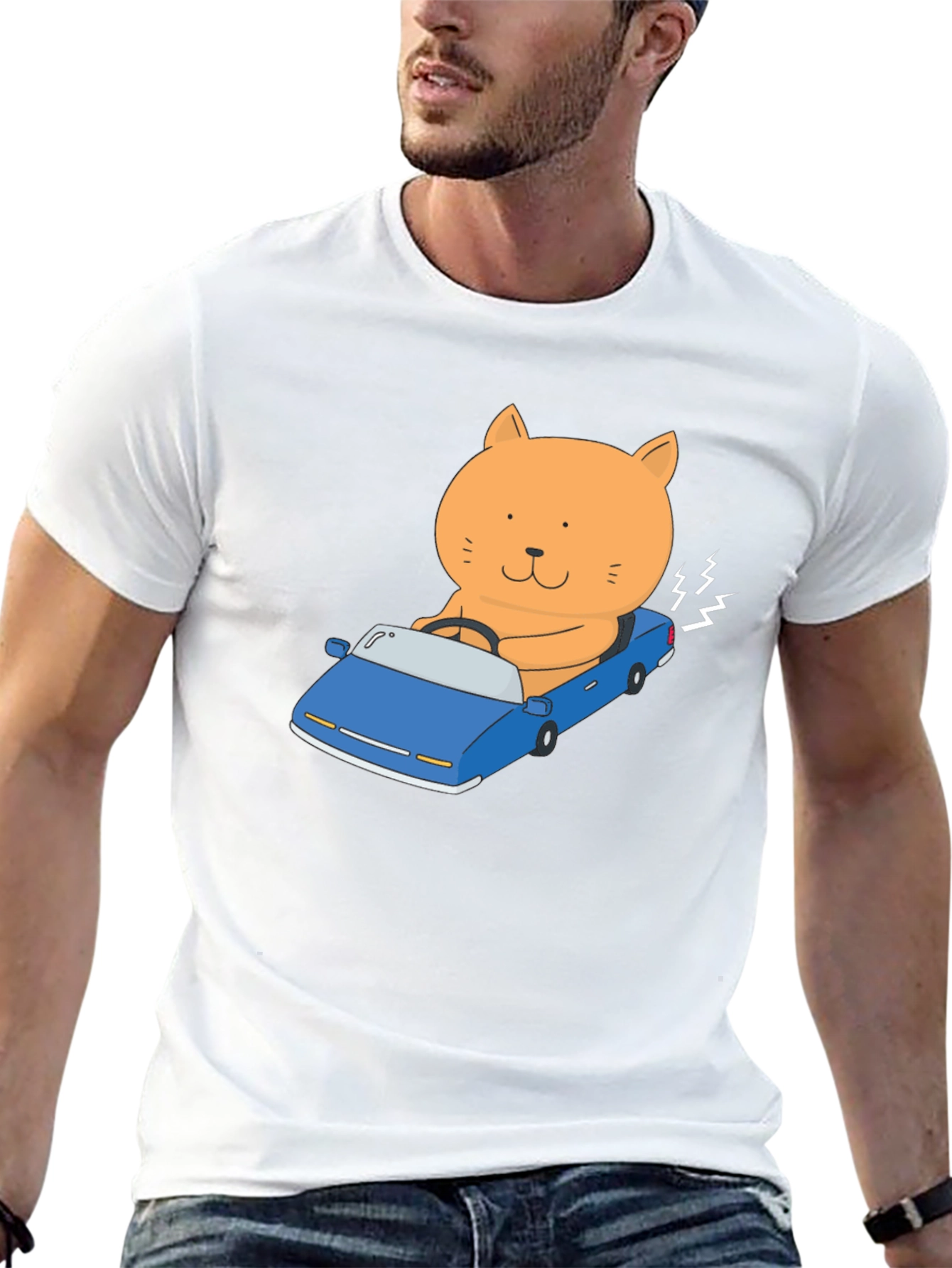 Cat Driving Car Graphic T-Shirt
