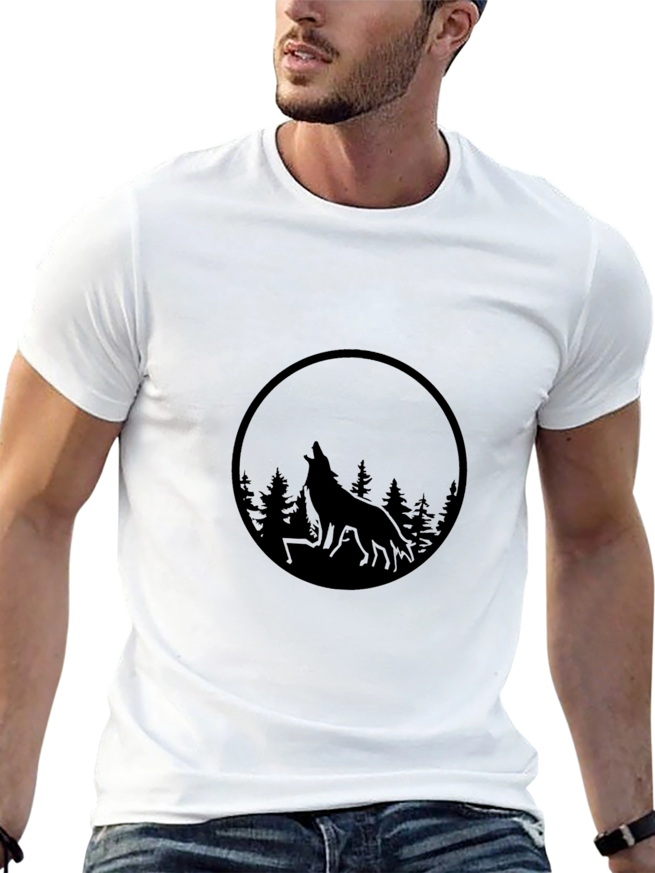Mens Black Wolf Silhouette Graphic Tee