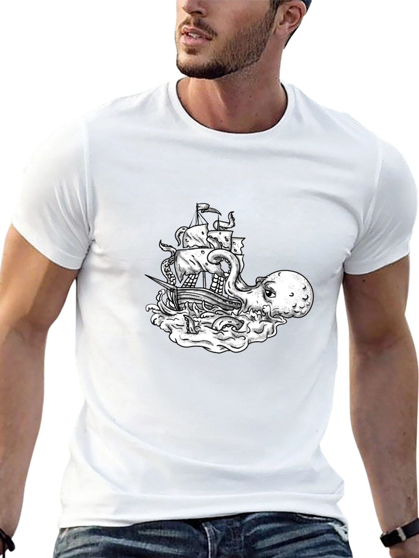 Kraken Ship T-Shirt - Sea Monster Tee