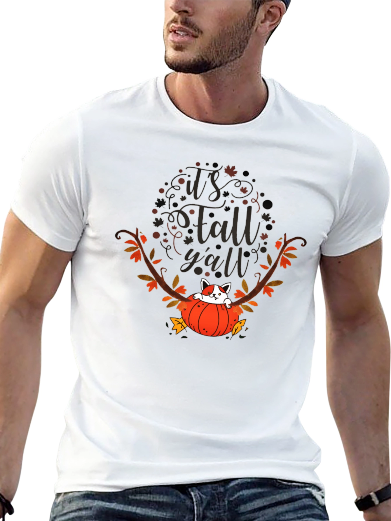 Its Fall Yall T-Shirt Cat in Pumpkin Tee