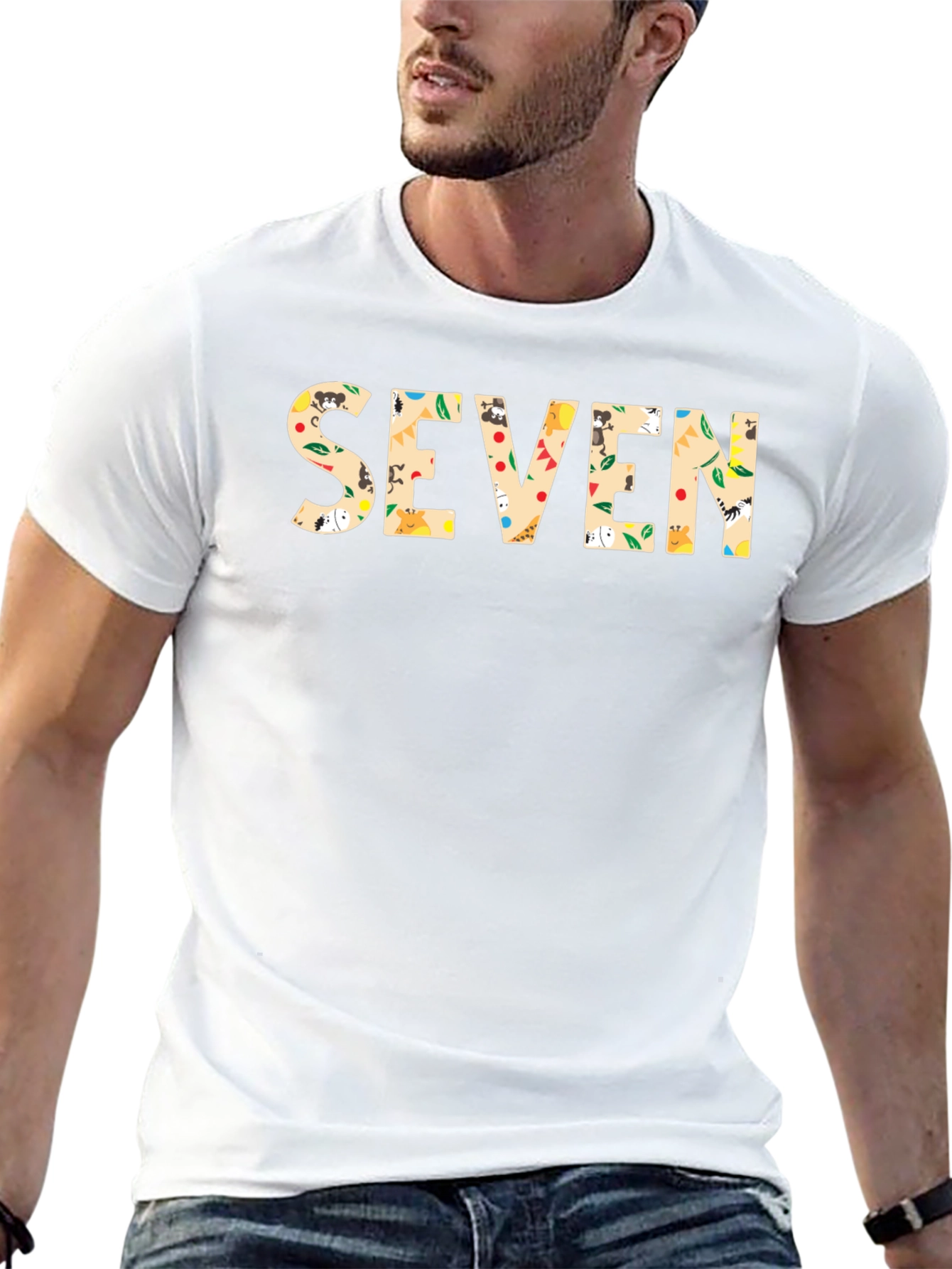 Seven Print Black Cotton T-Shirt