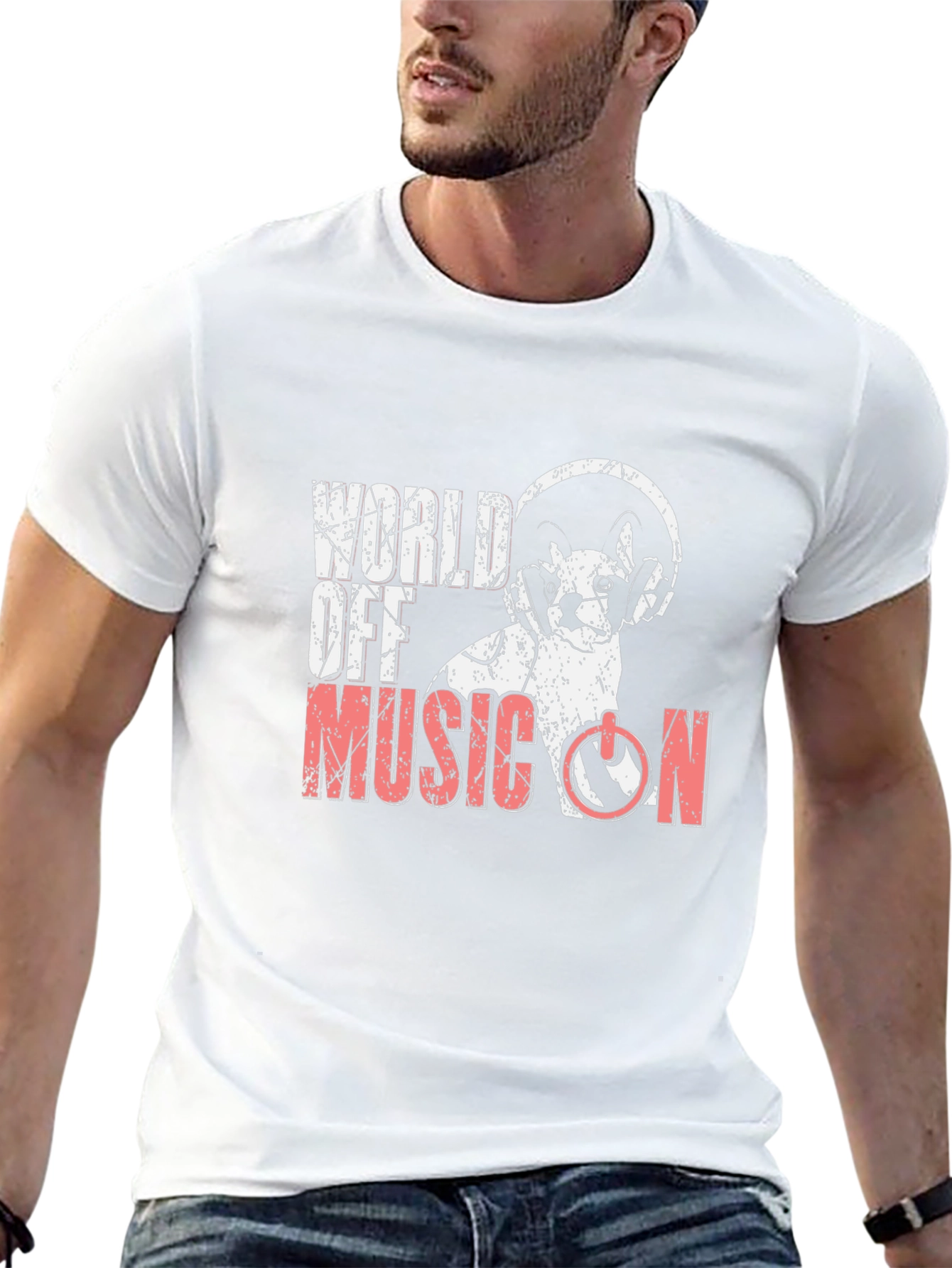 Music On T-Shirt - DJ Cat Headphones
