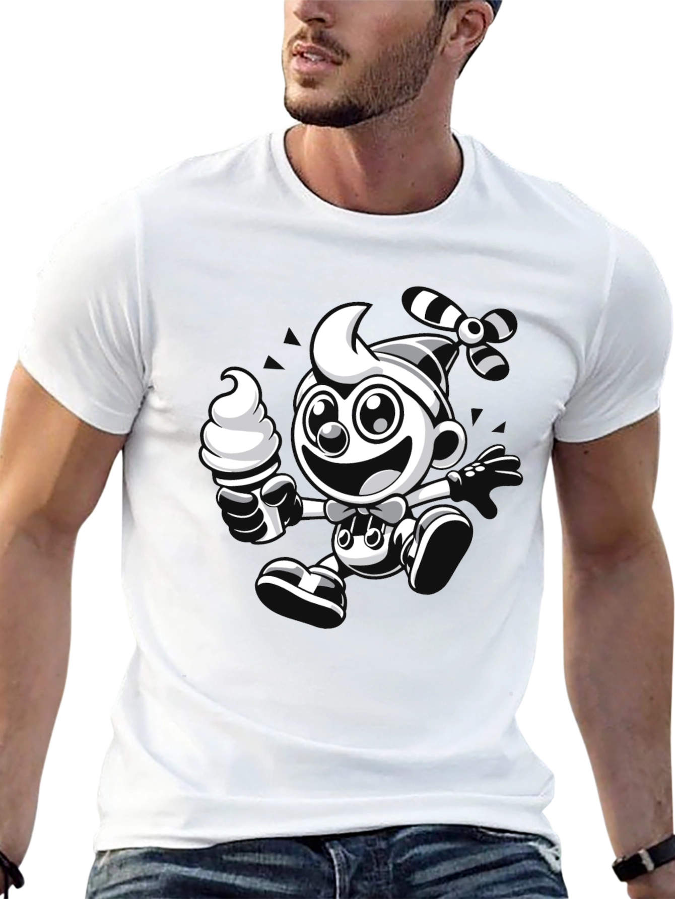 Cartoon Ice Cream Clown Black T-Shirt