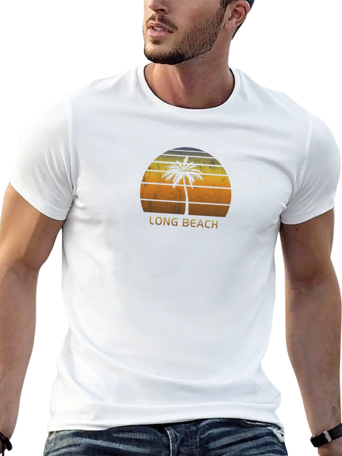 Long Beach Retro Palm Tree Graphic Tee