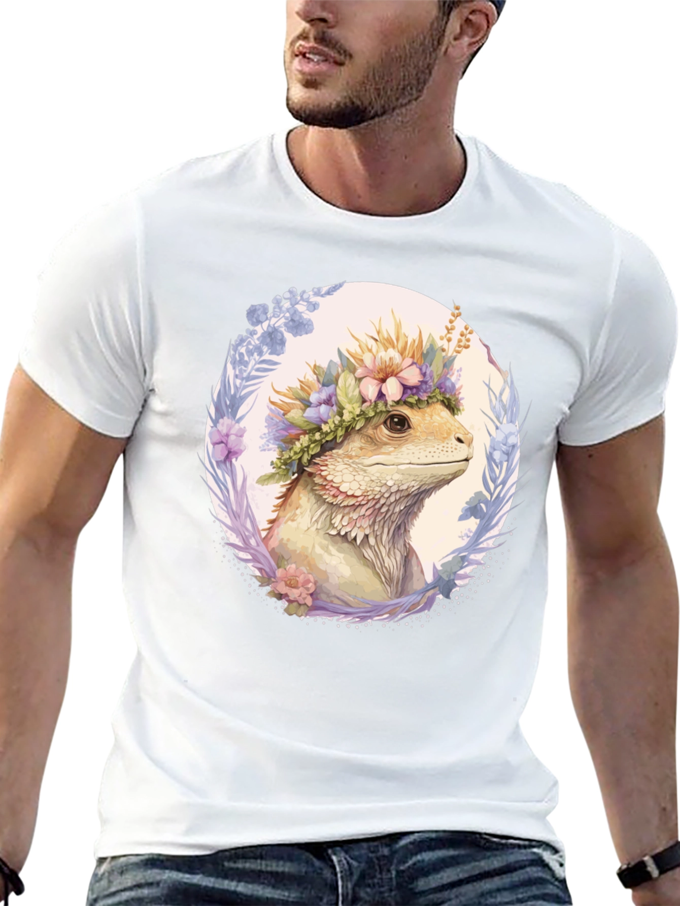Bearded Dragon Floral Wreath T-Shirt