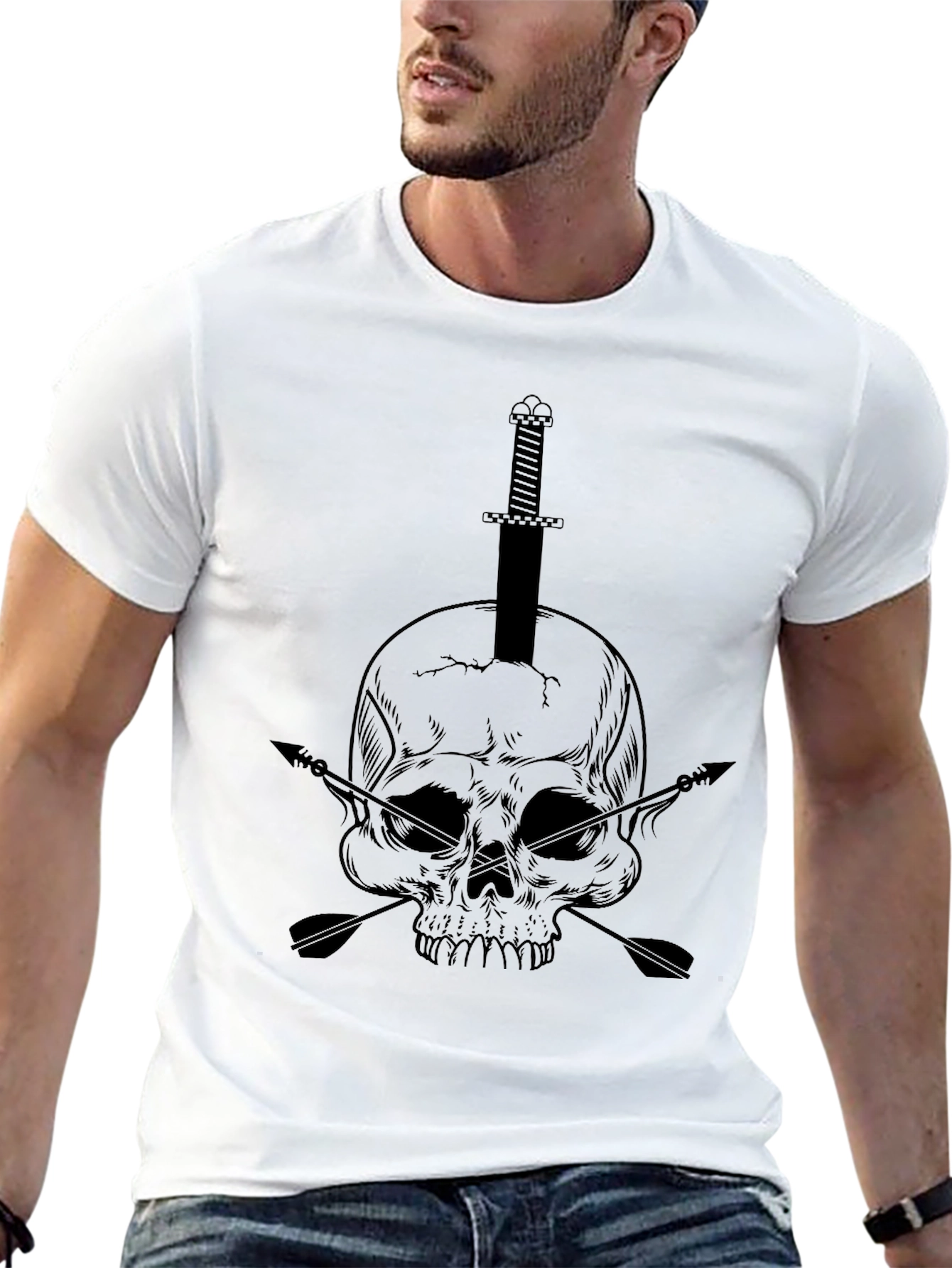 Skull Sword & Arrow Graphic Black T-Shirt