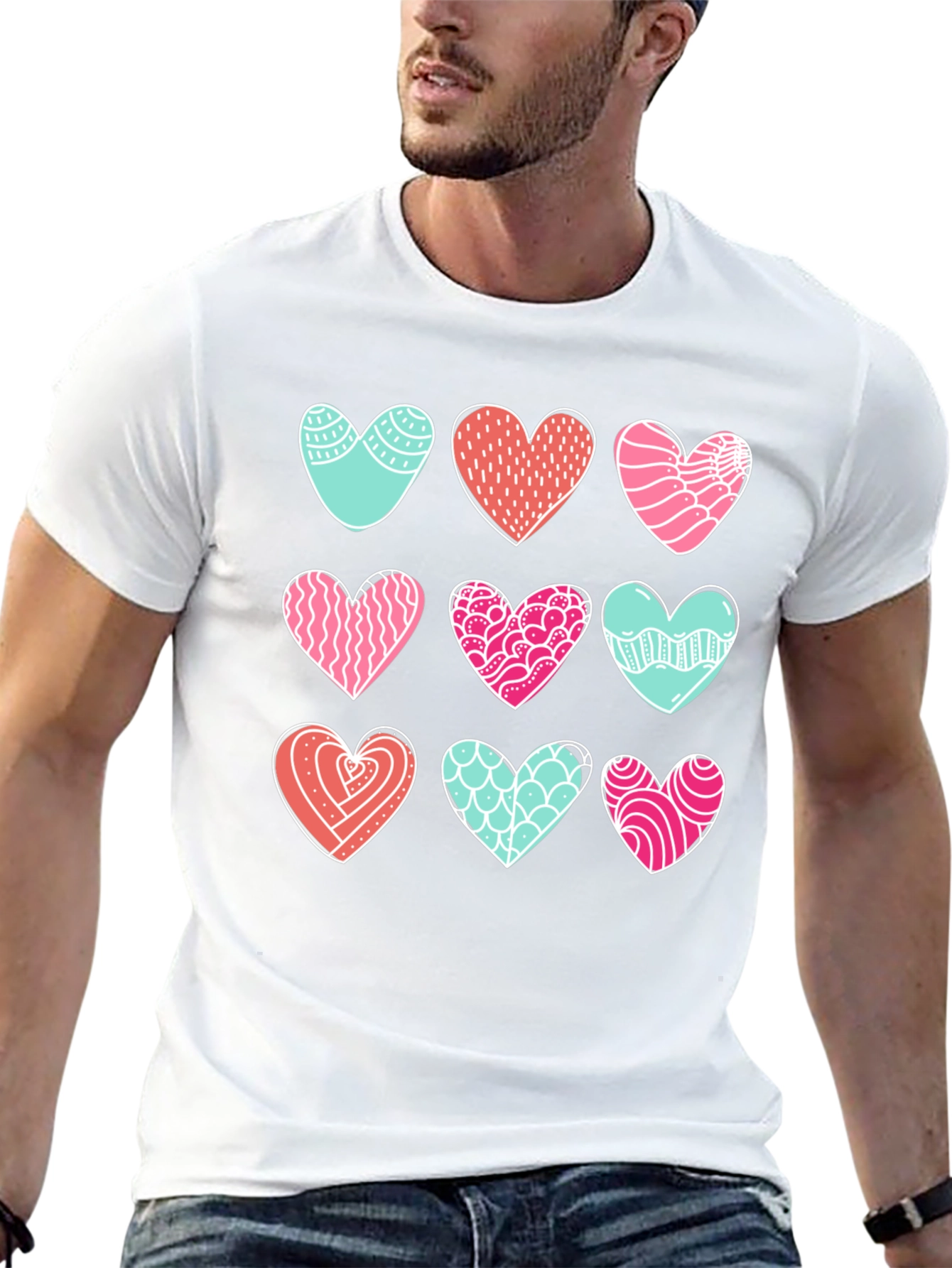 Heart Pattern Graphic Tee - Black Cotton Blend