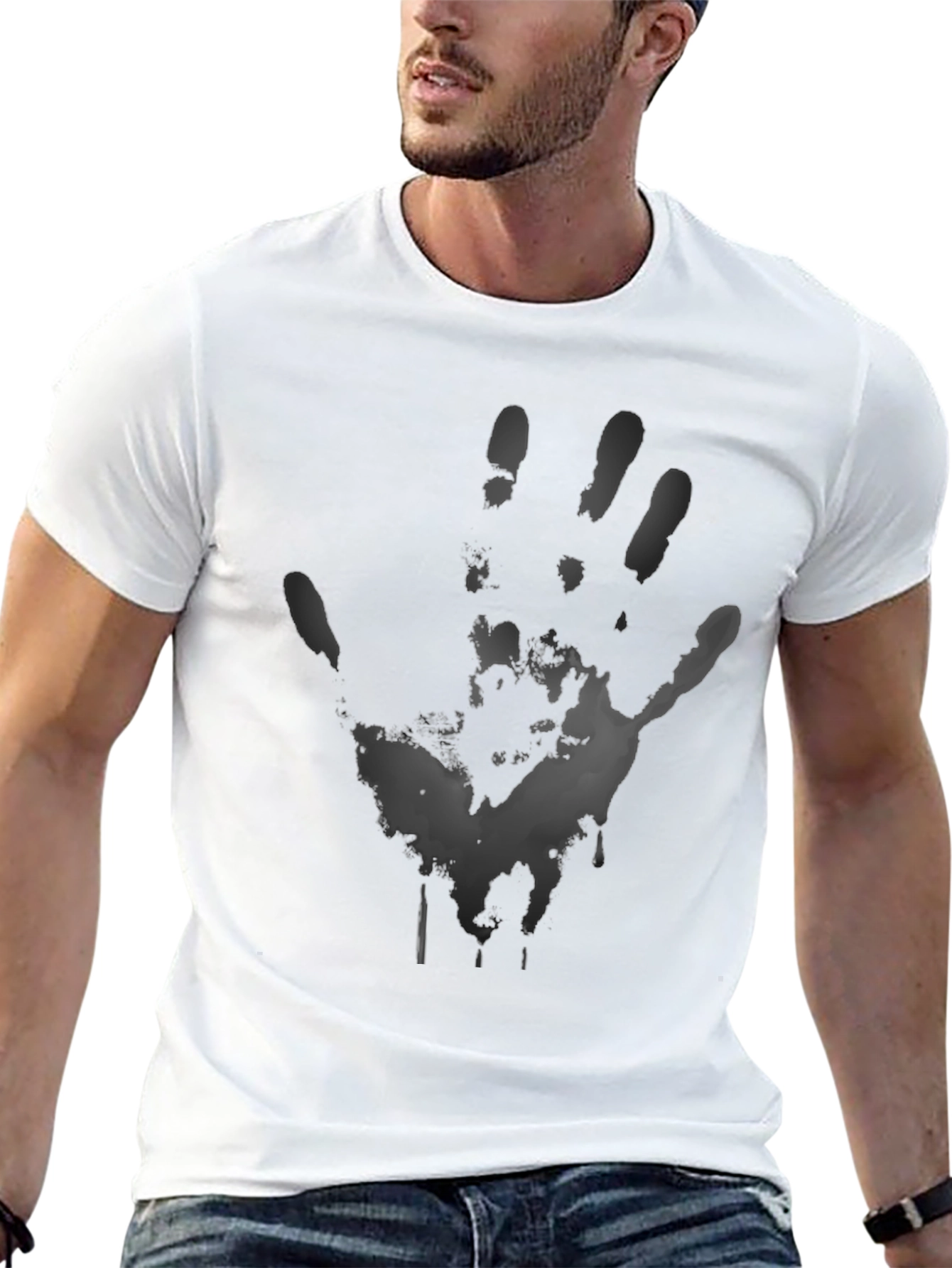 Mens Black Handprint Graphic T-Shirt