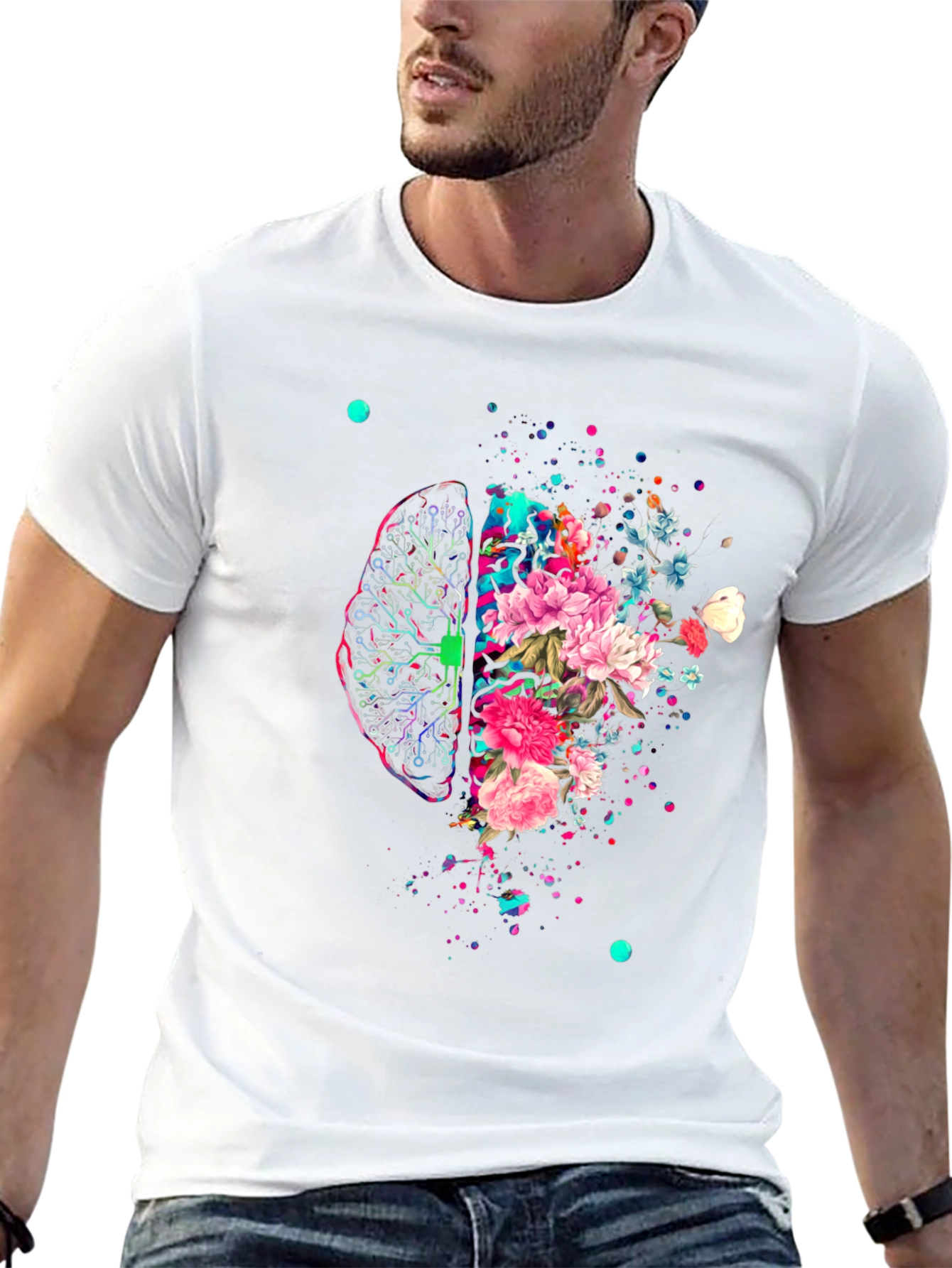Brain & Flowers Graphic Print T-Shirt