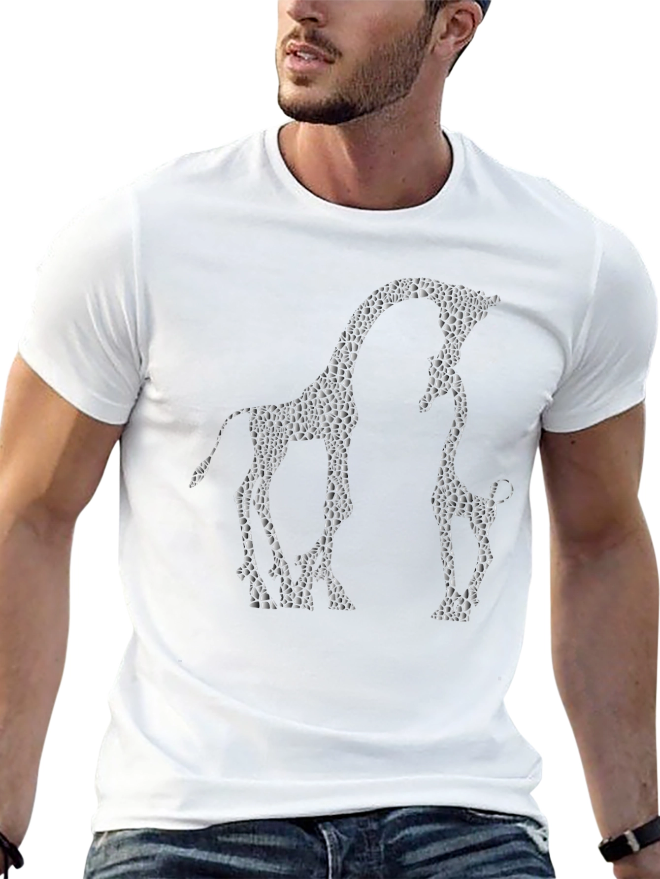 Giraffe Silhouette Mens Black Graphic Tee