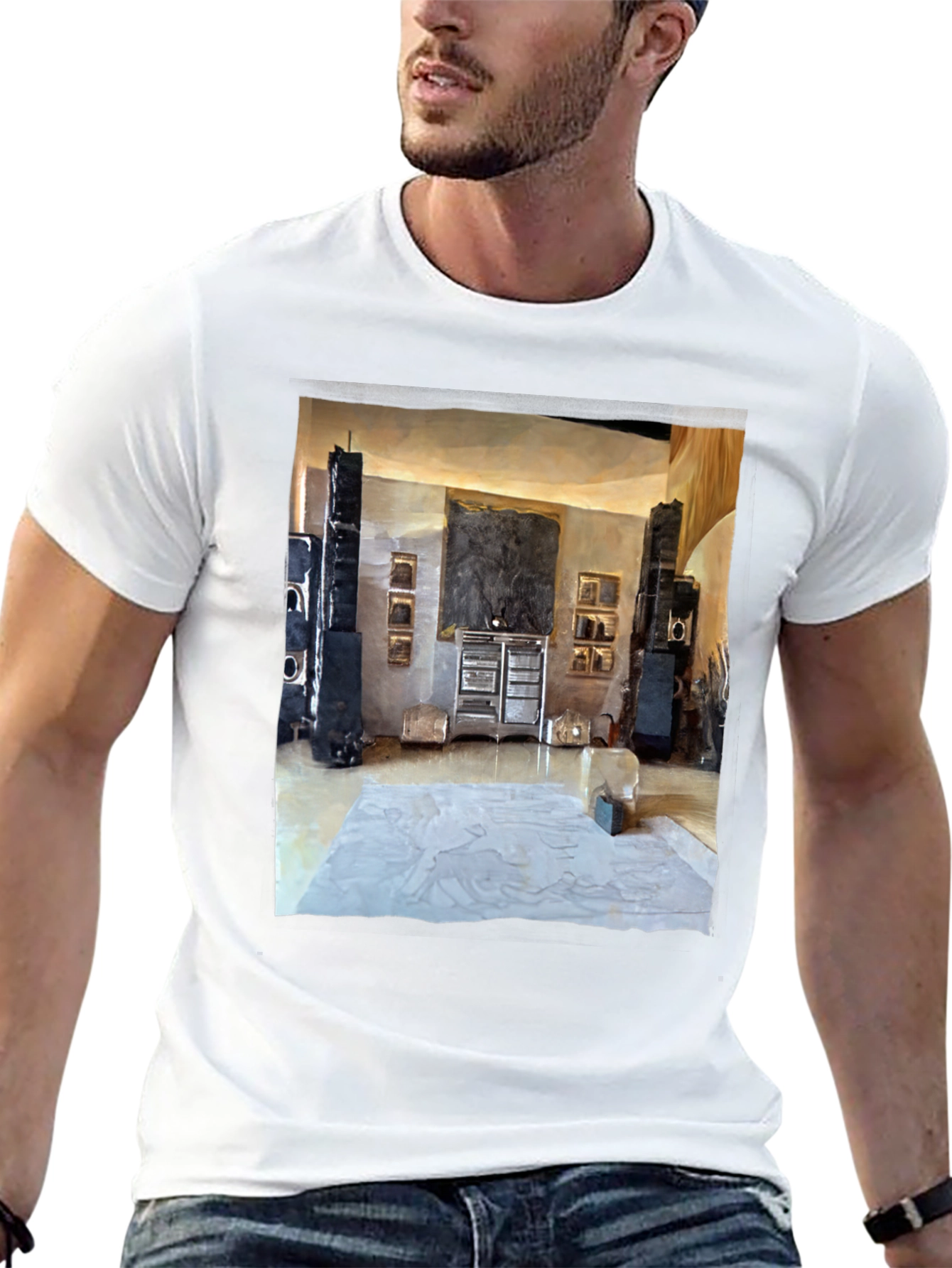 Artistic Living Room Print Black T-Shirt