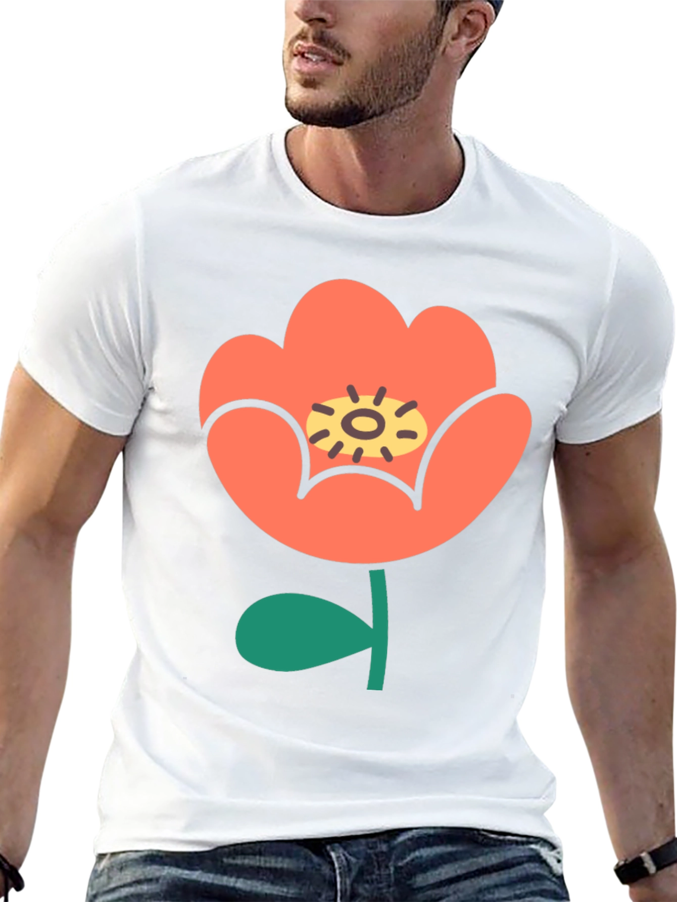 Black T-Shirt with Retro Floral Design