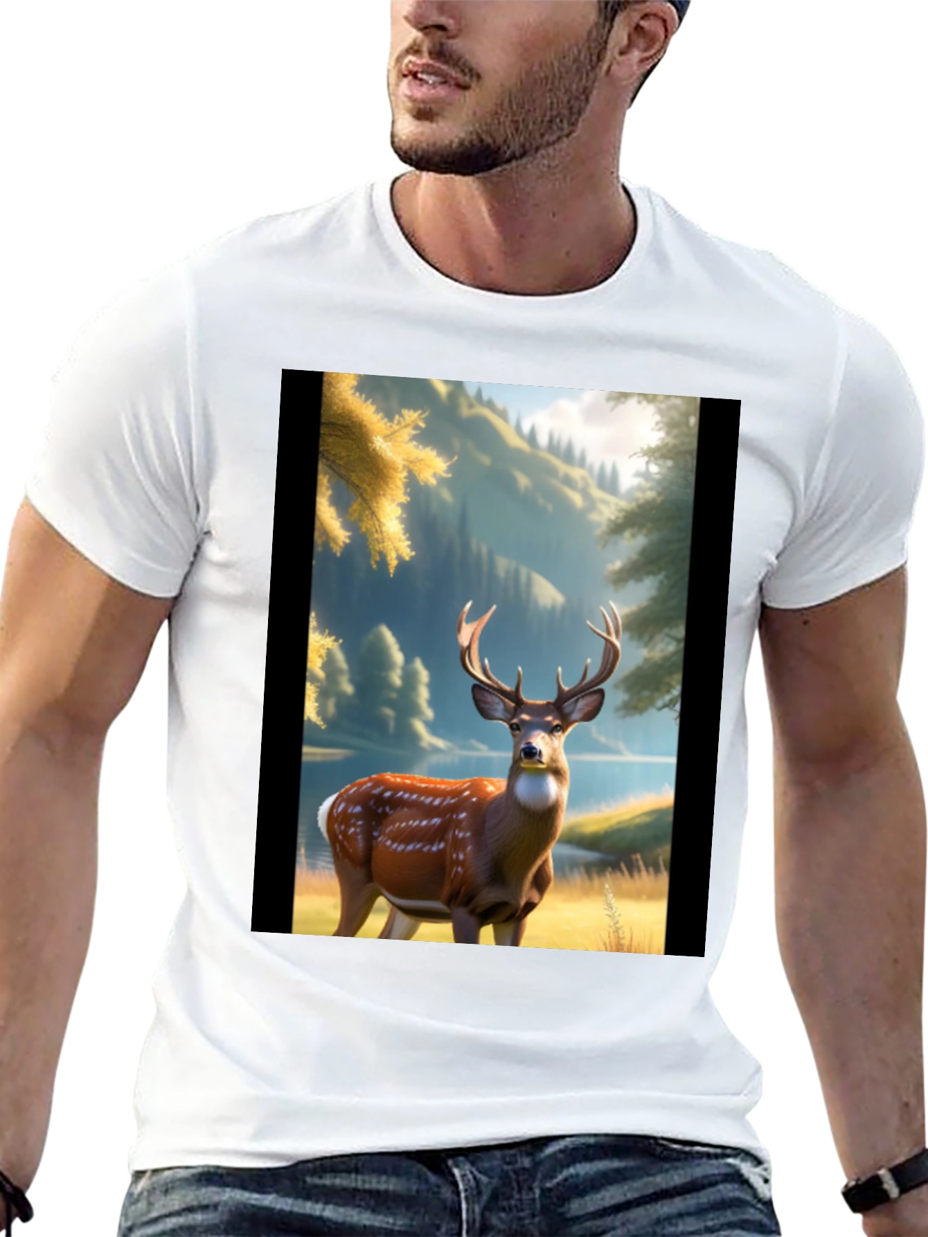 Deer Graphic Print Black T-Shirt