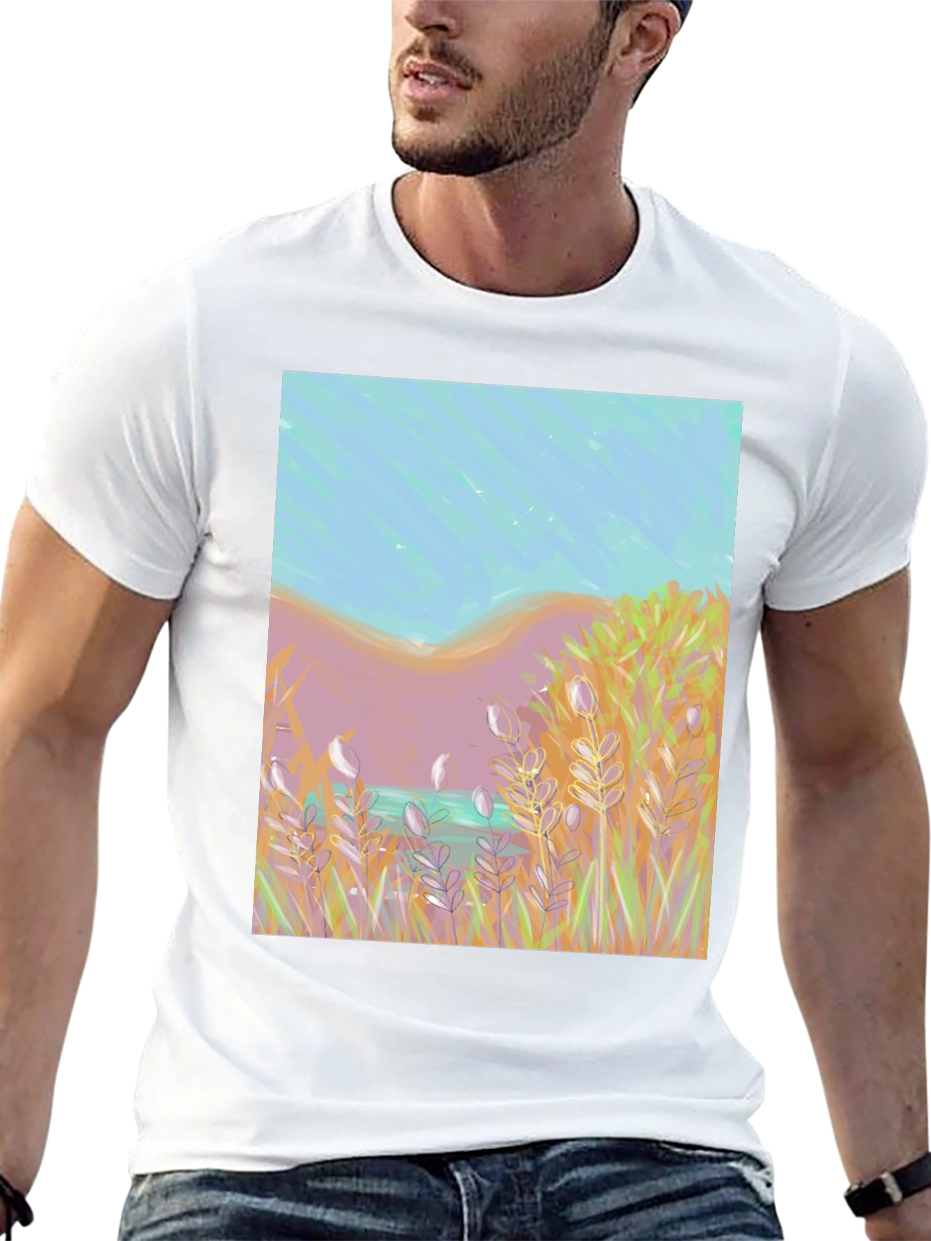 Nature Art Tee: Coastal Grass & Sky Design