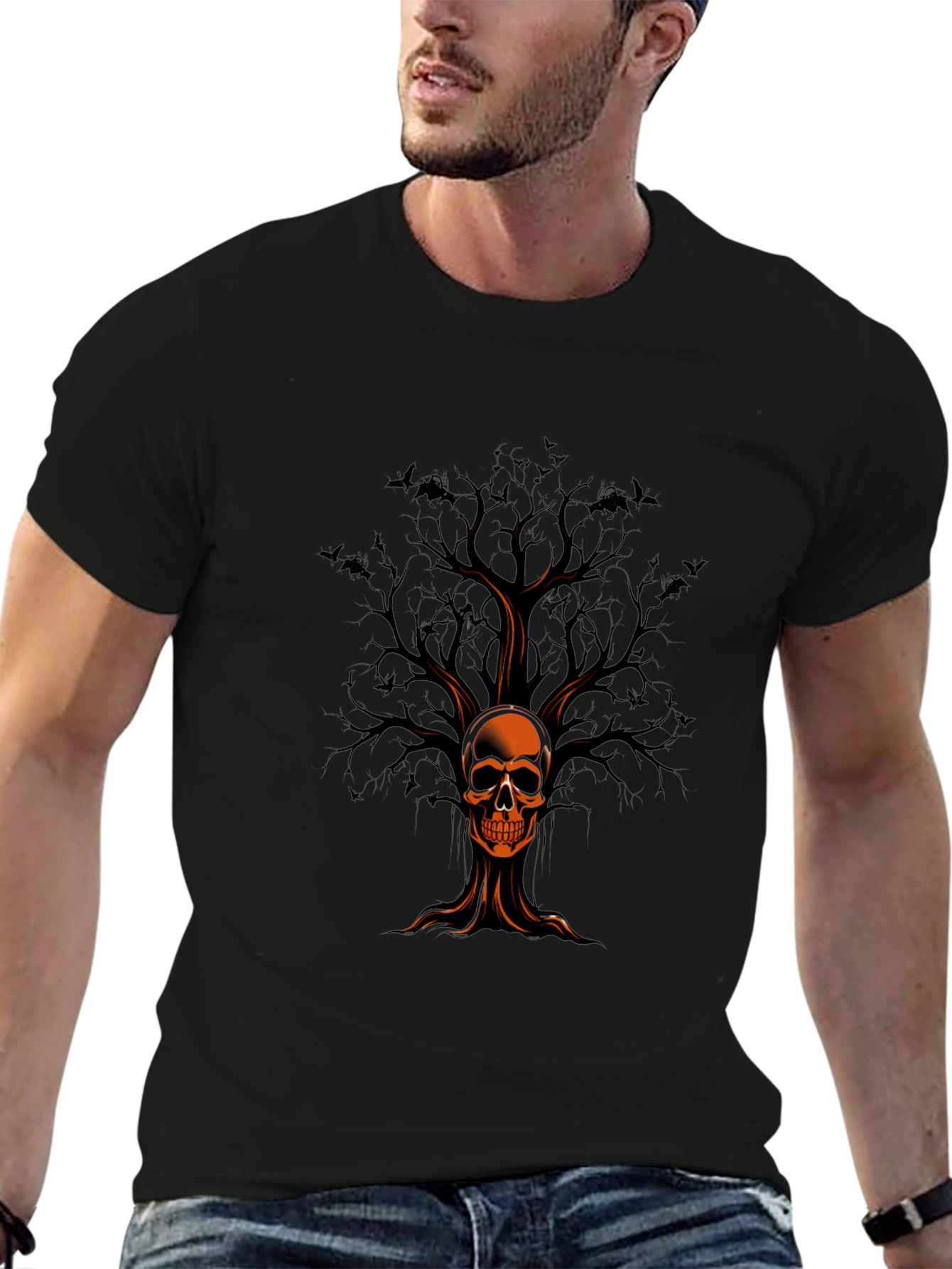 Skull Tree Graphic Print Black T-Shirt