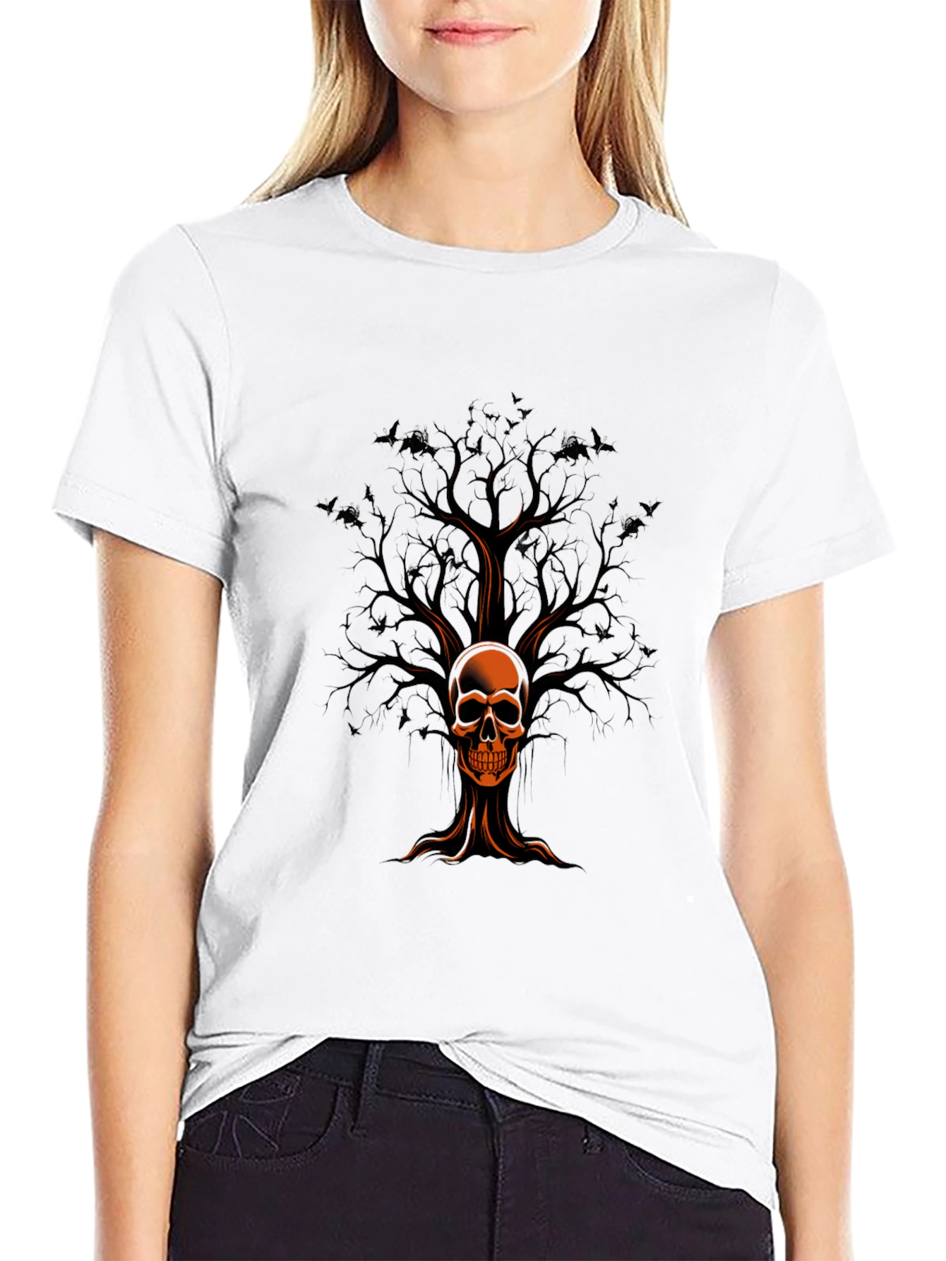 Skull Tree Graphic Print Black T-Shirt