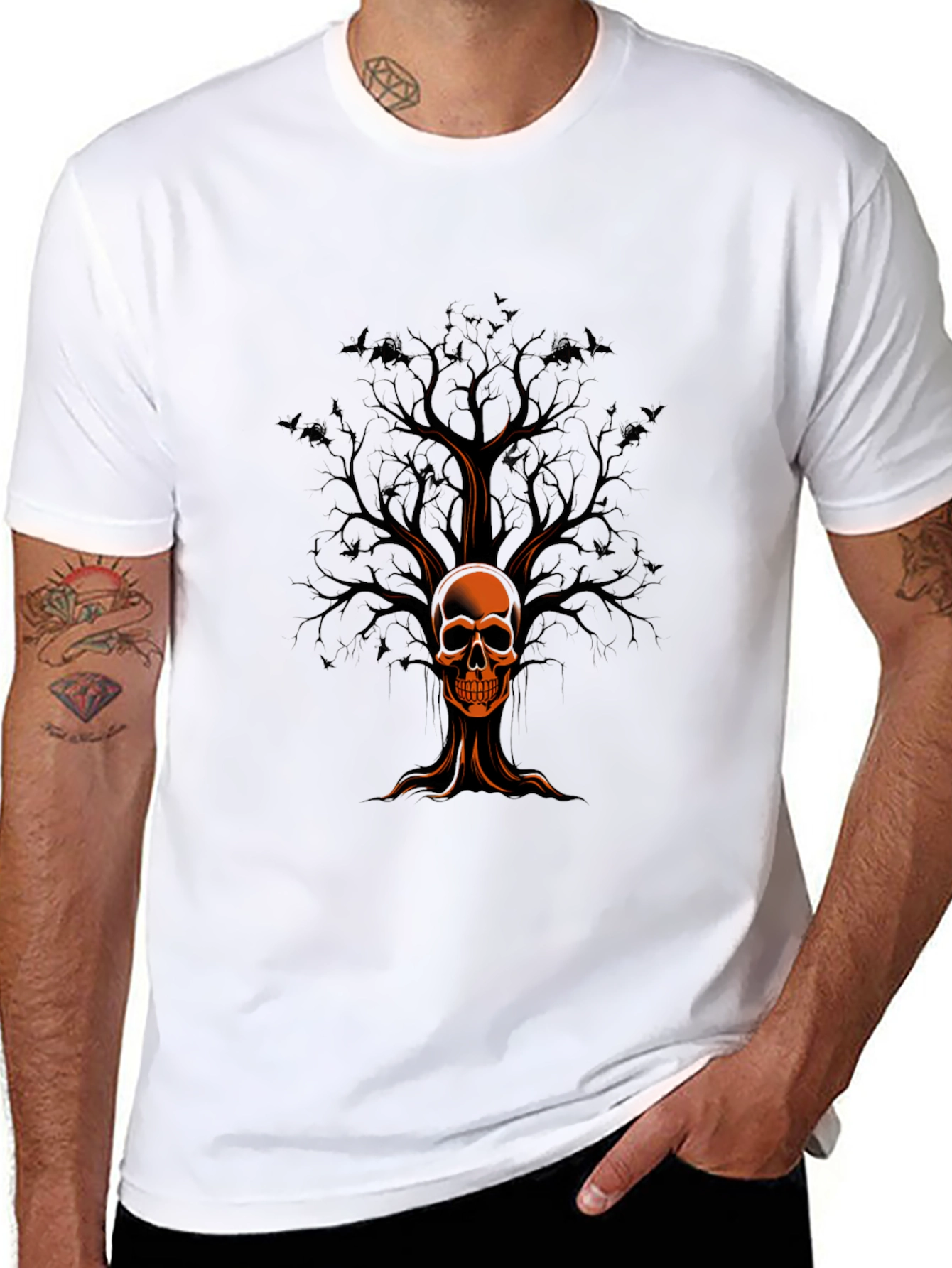 Skull Tree Graphic Print Black T-Shirt