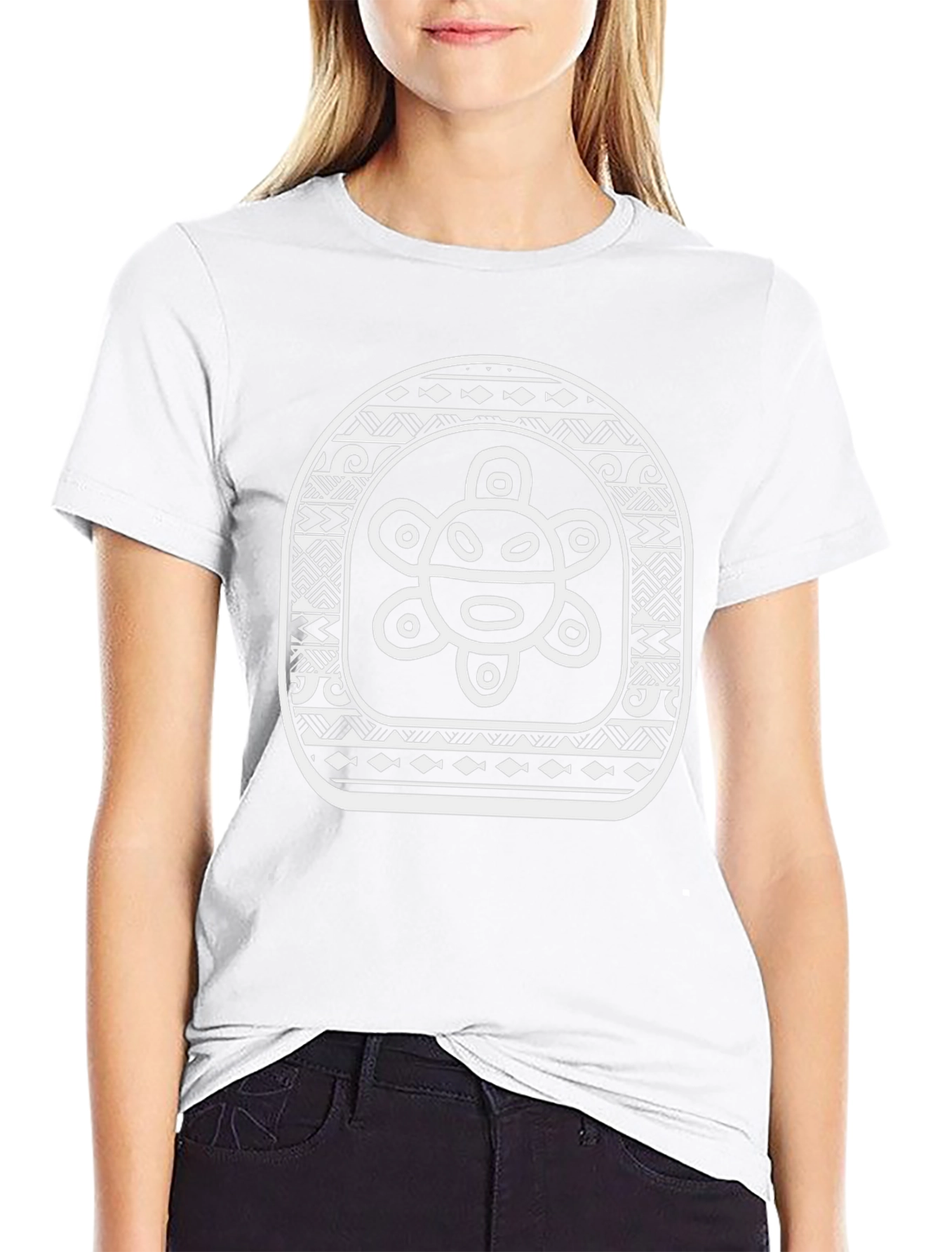 Black T-Shirt with White Indigenous Sun Design