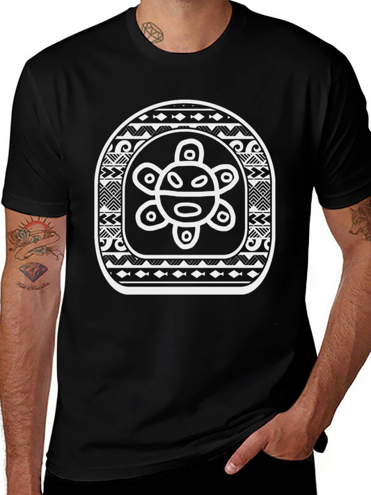 Black T-Shirt with White Indigenous Sun Design