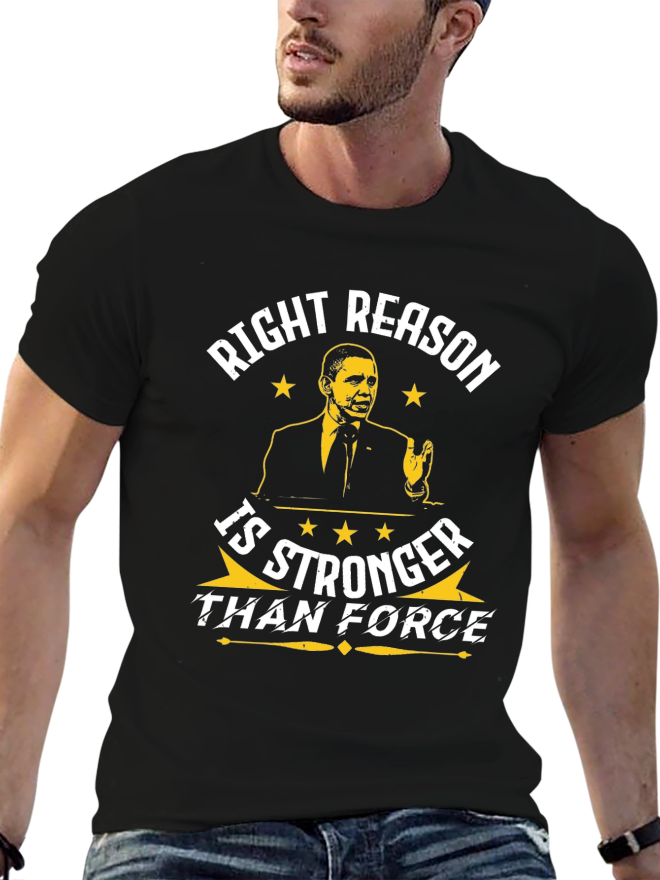 Obama Right Reason Graphic Print Black T-Shirt