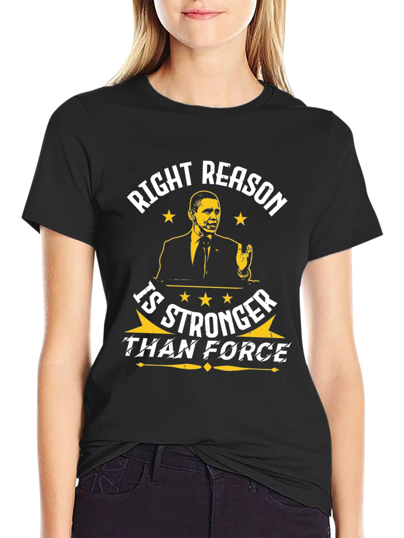 Obama Right Reason Graphic Print Black T-Shirt