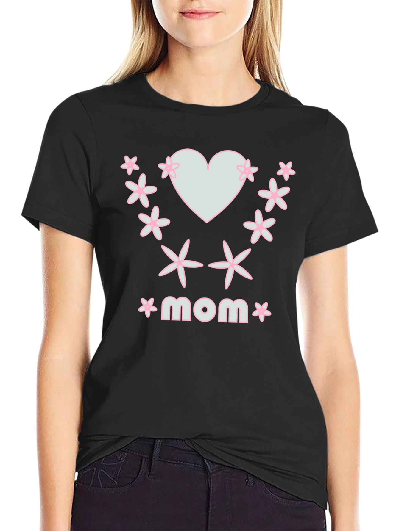 Mom Heart & Flower Graphic T-Shirt