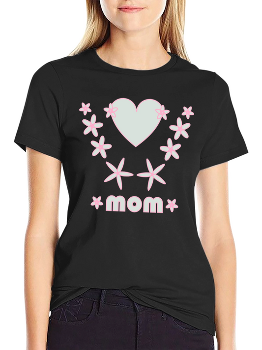 Mom Heart & Flower Graphic T-Shirt