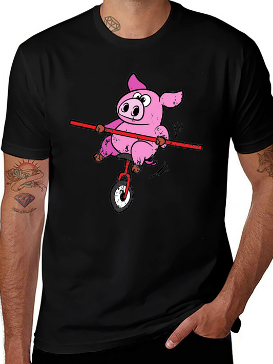 Funny Pig Unicycle Black T-Shirt