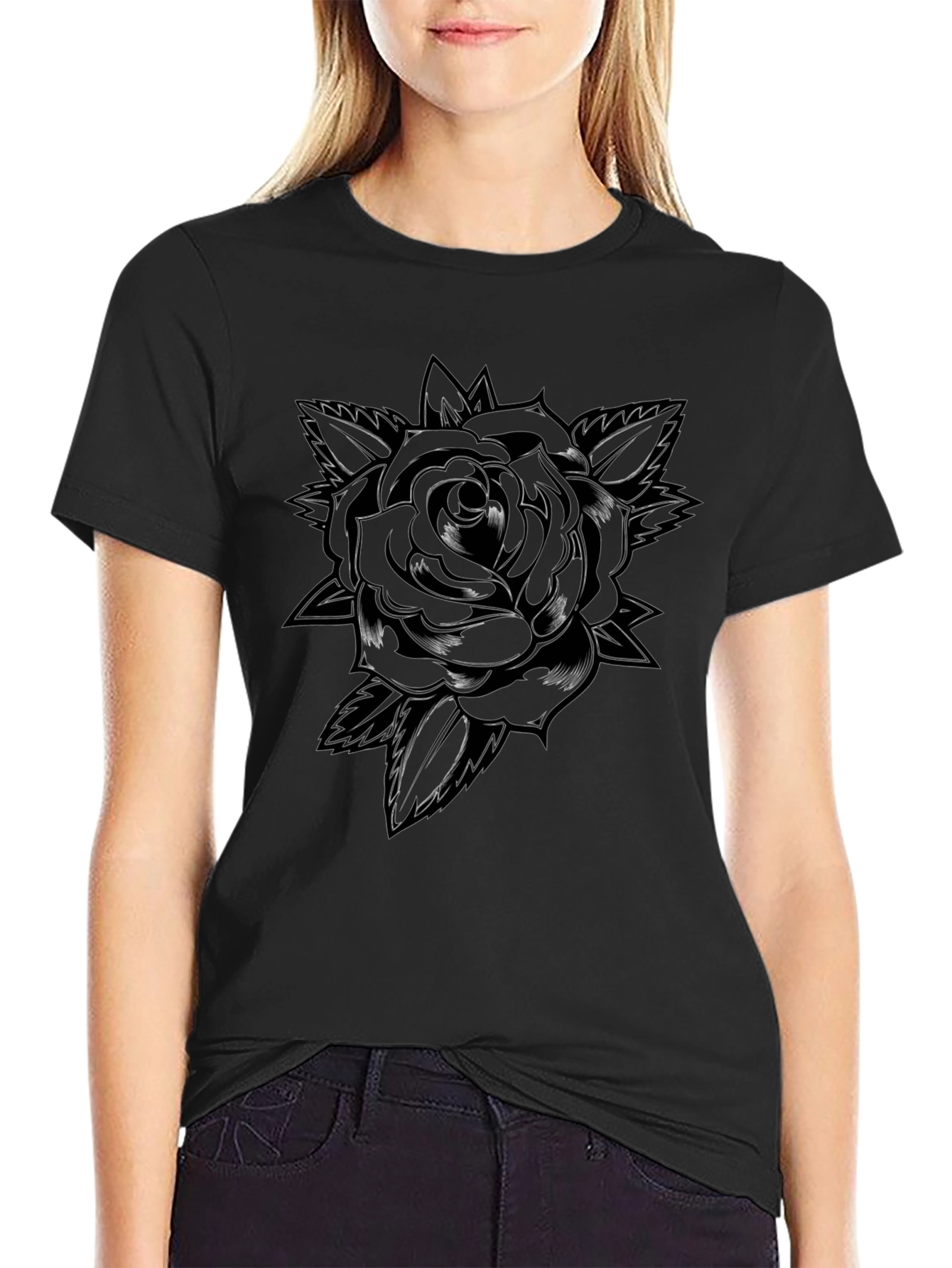 Black Rose Graphic T-Shirt - Mens Casual Tee