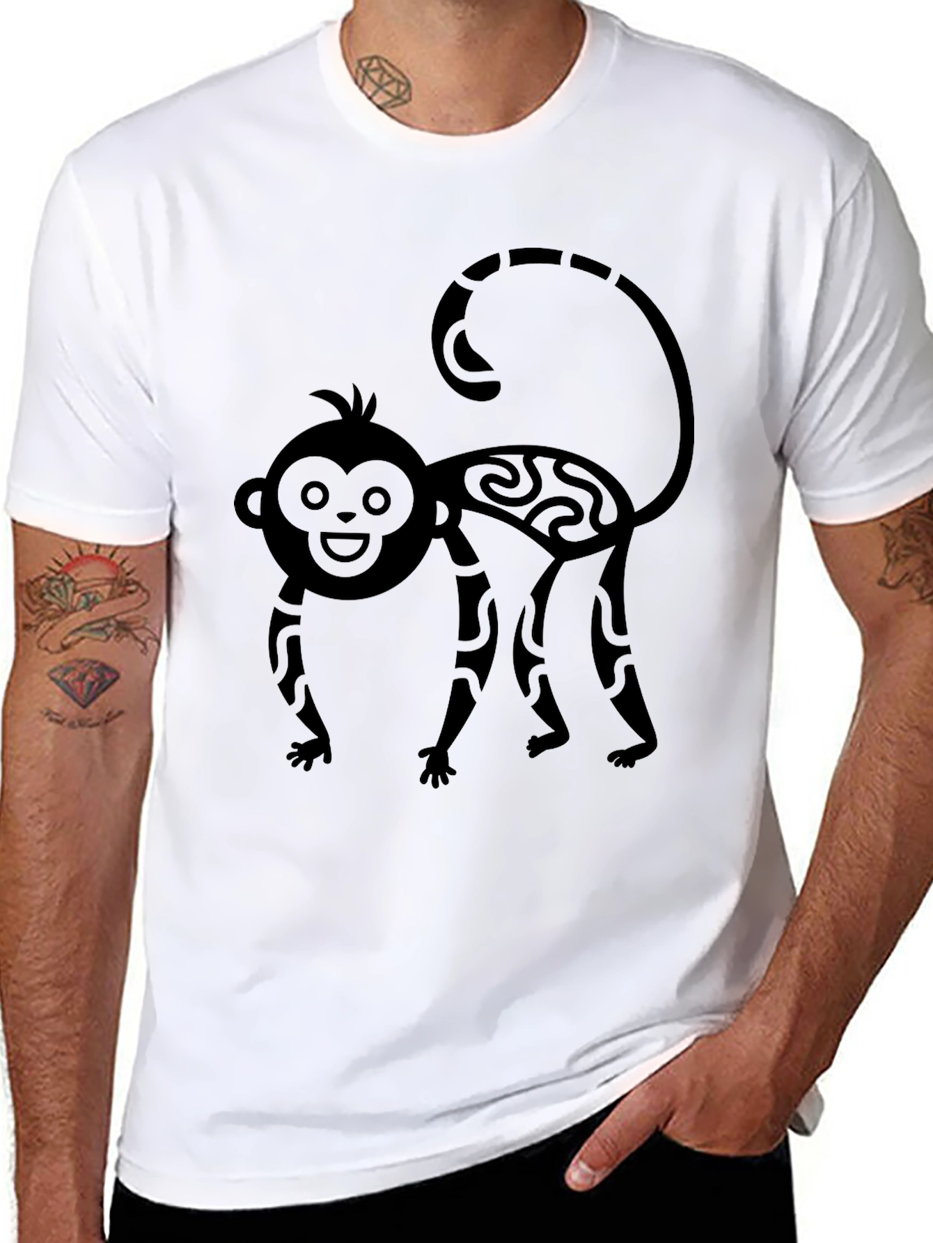 Tribal Monkey Graphic Tee - Mens Black T-Shirt