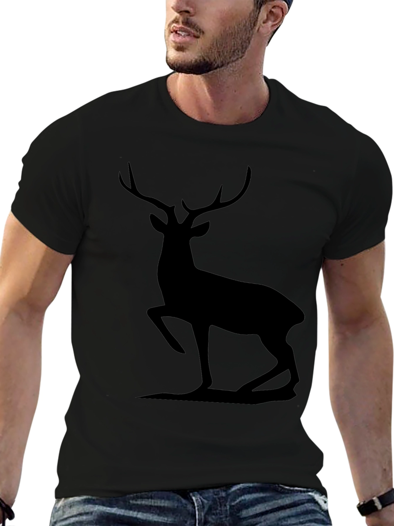 Mens Black Deer Silhouette Graphic Tee