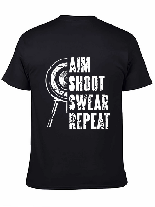 Aim Shoot Swear Repeat Black Graphic Tee