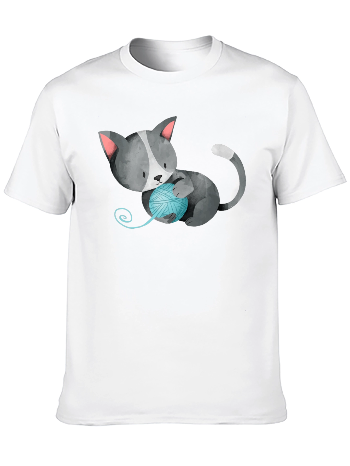 Cute Cat with Yarn Ball Black T-Shirt