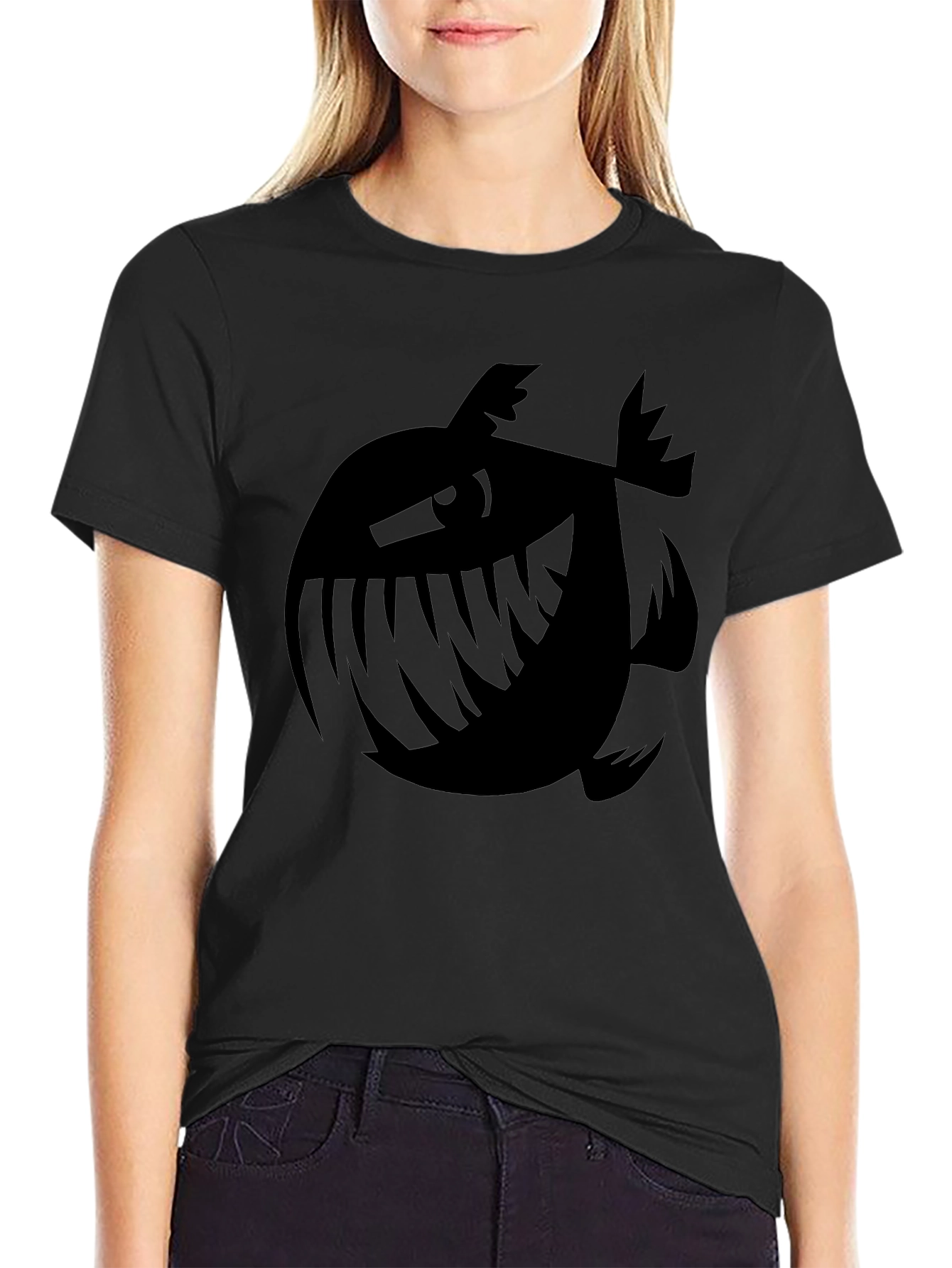 Mens Black Graphic Tee - Piranha Plant Design